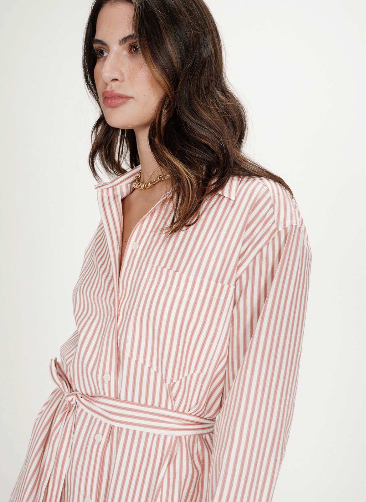 Short dress with classic collar in mixed cotton GRACE ET MILA Pink