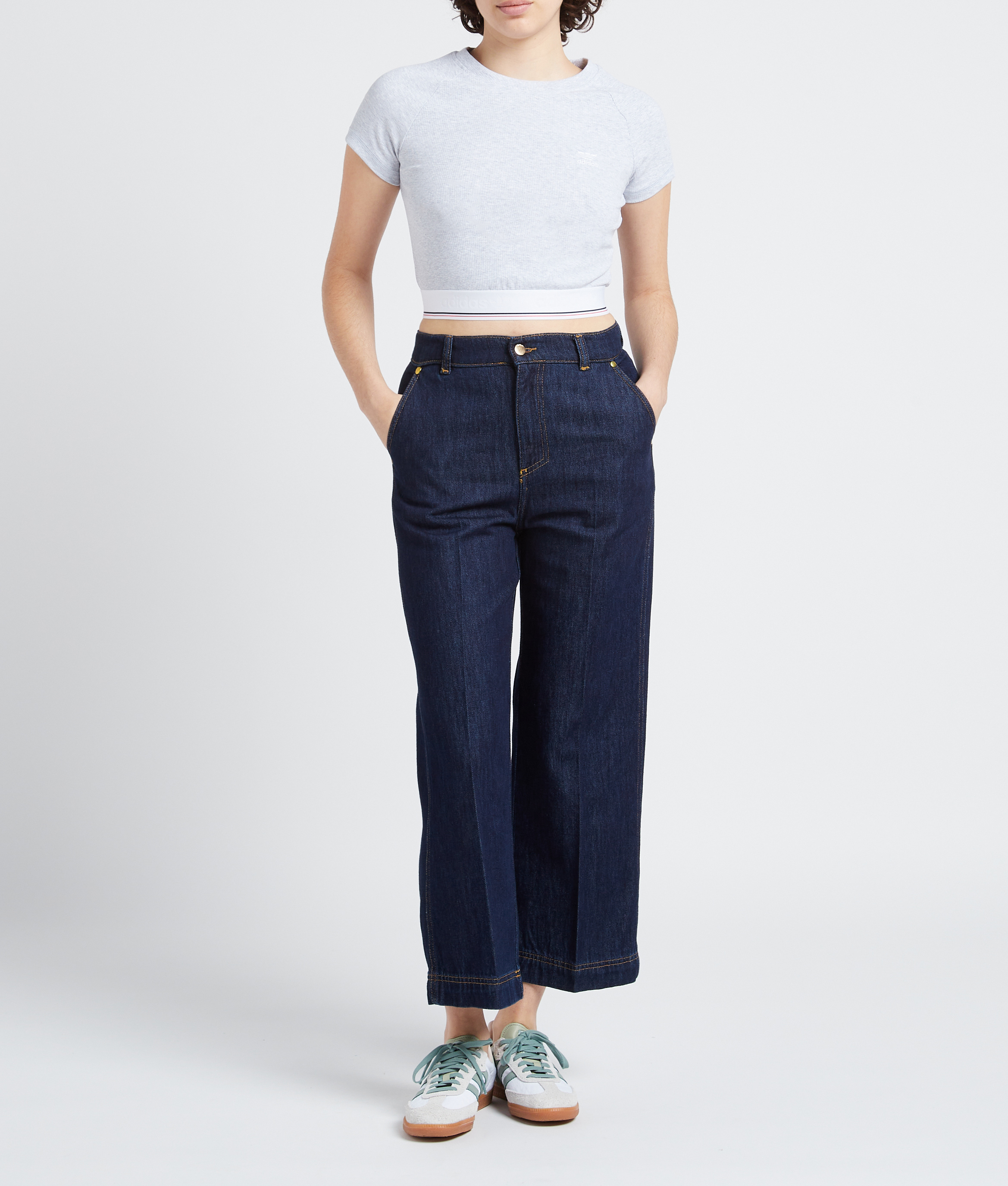 Kurzes Sport-T-Shirt aus Baumwoll-Mix ADIDAS Grau