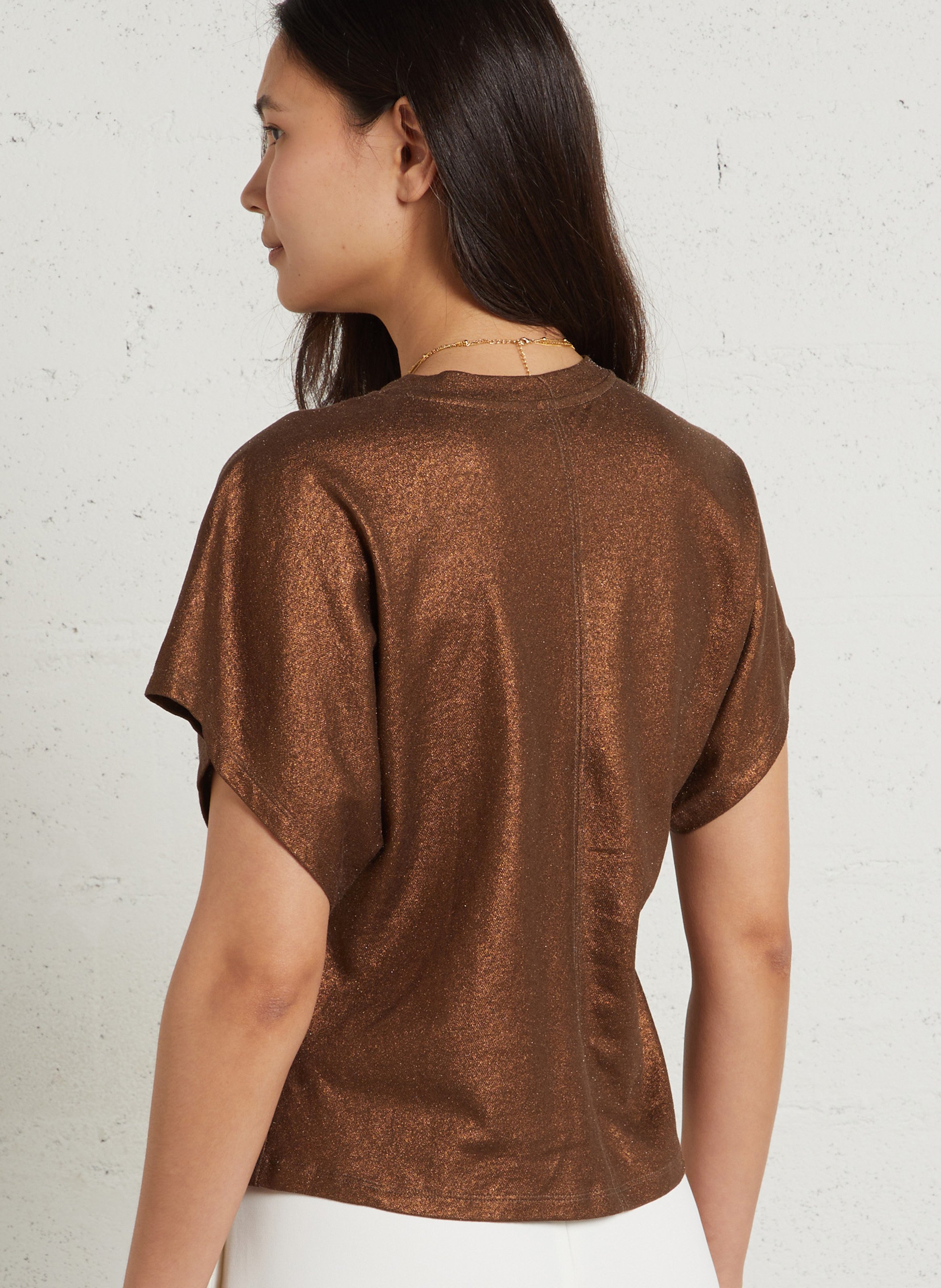 Fitted round neck T-shirt in cotton and linen MAJESTIC FILATURES Brown
