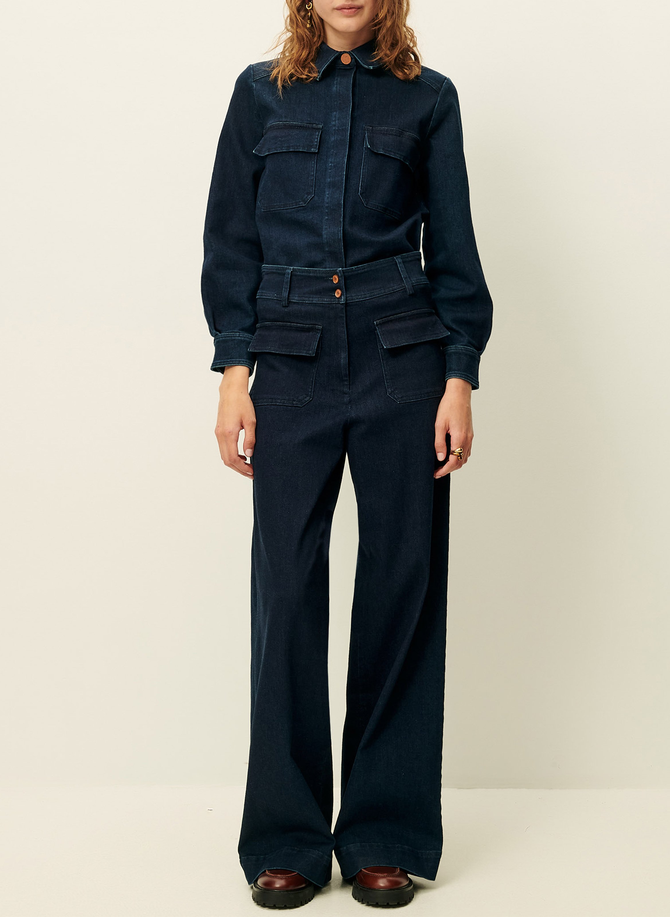 Veste courte droite en denim de coton léger SESSUN Bleu