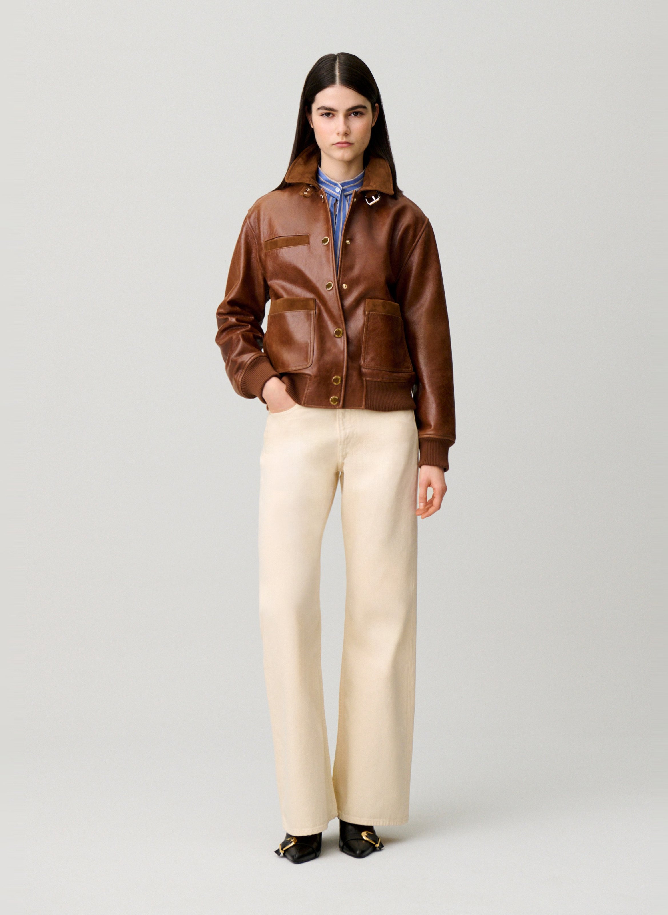 Blouson large en cuir CLAUDIE PIERLOT Marron