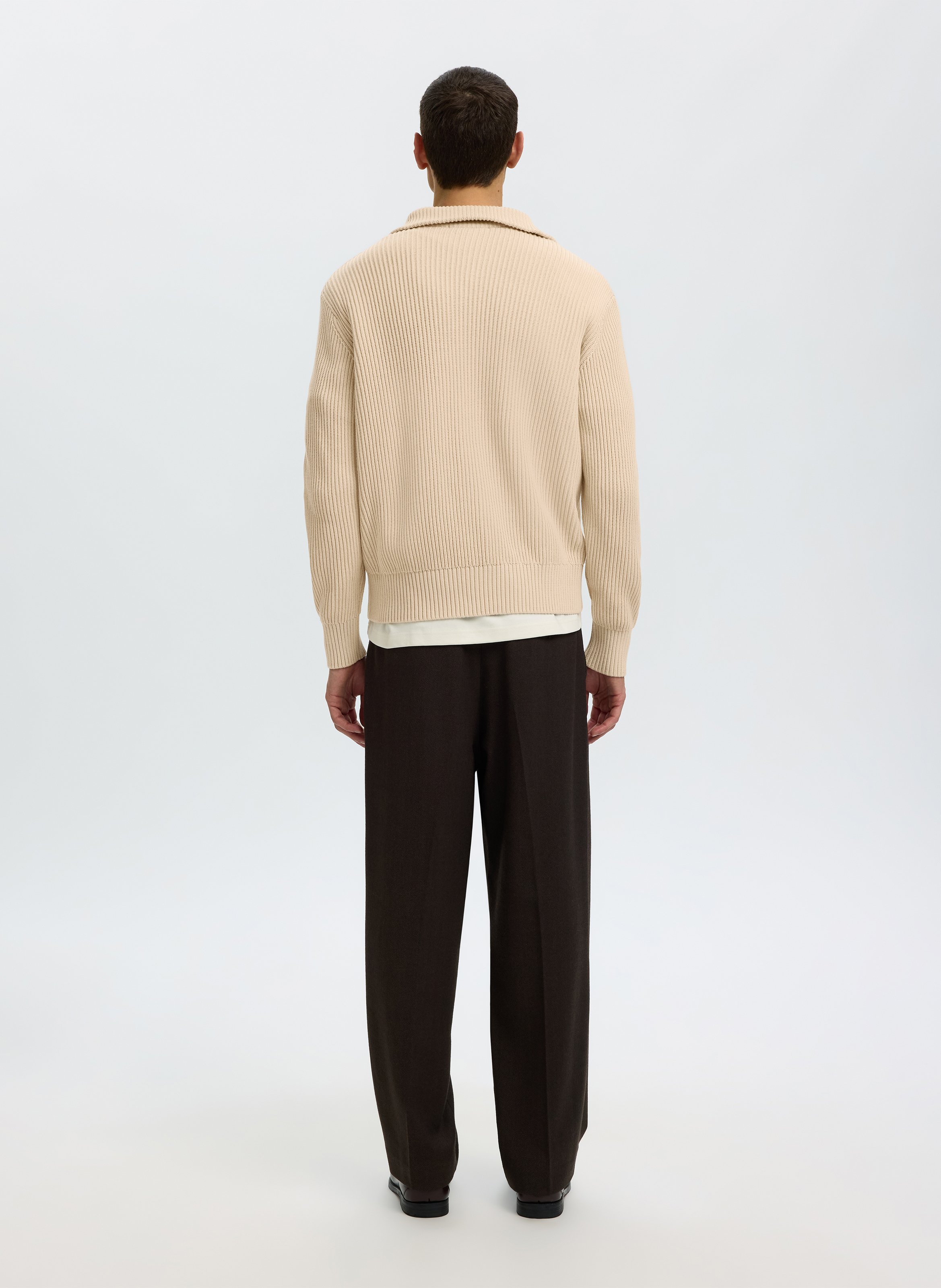 Pull col camionneur en coton SELECTED Beige