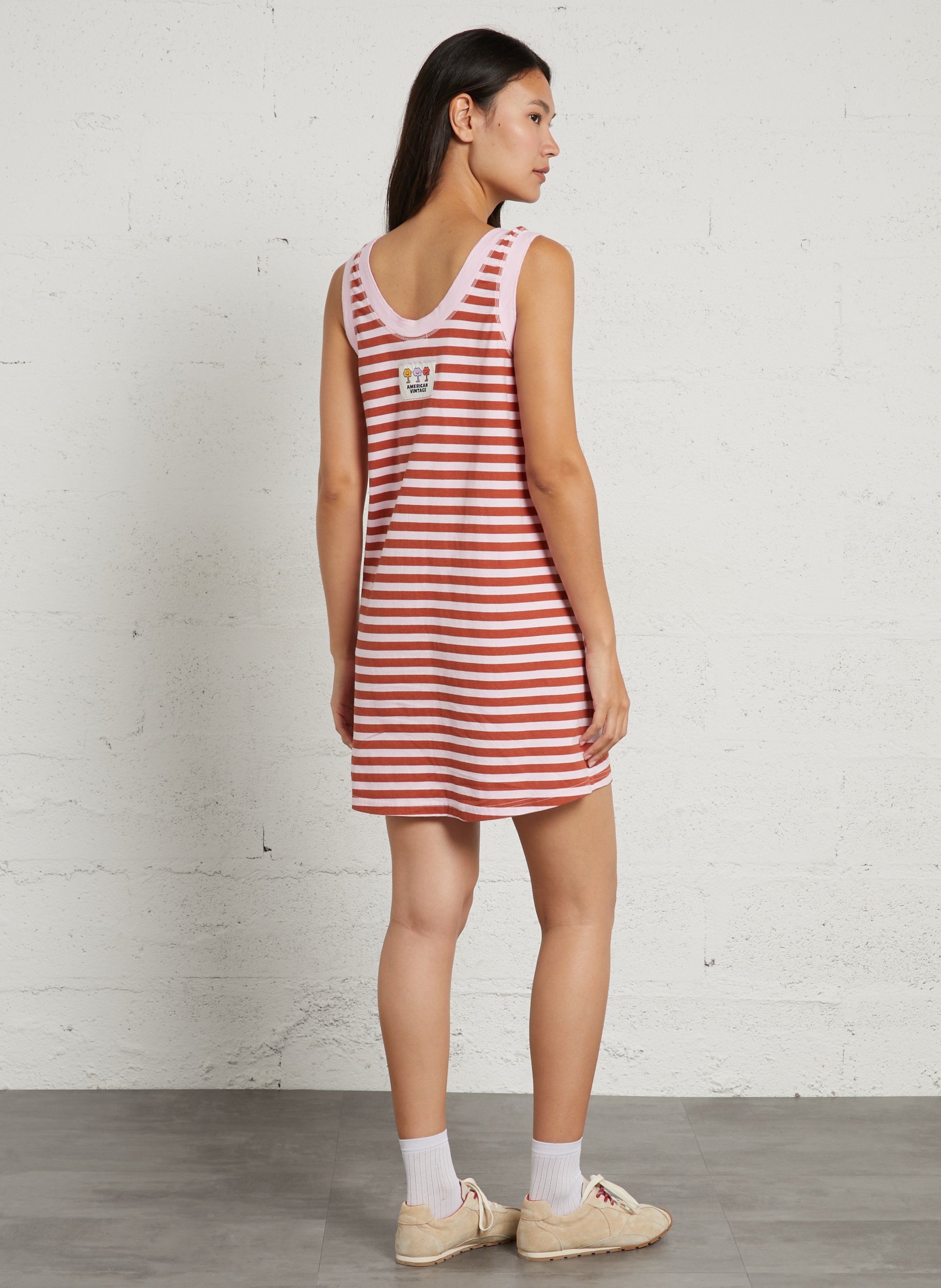 Gestreepte katoenen tanktop met rechte pasvorm AMERICAN VINTAGE Rood