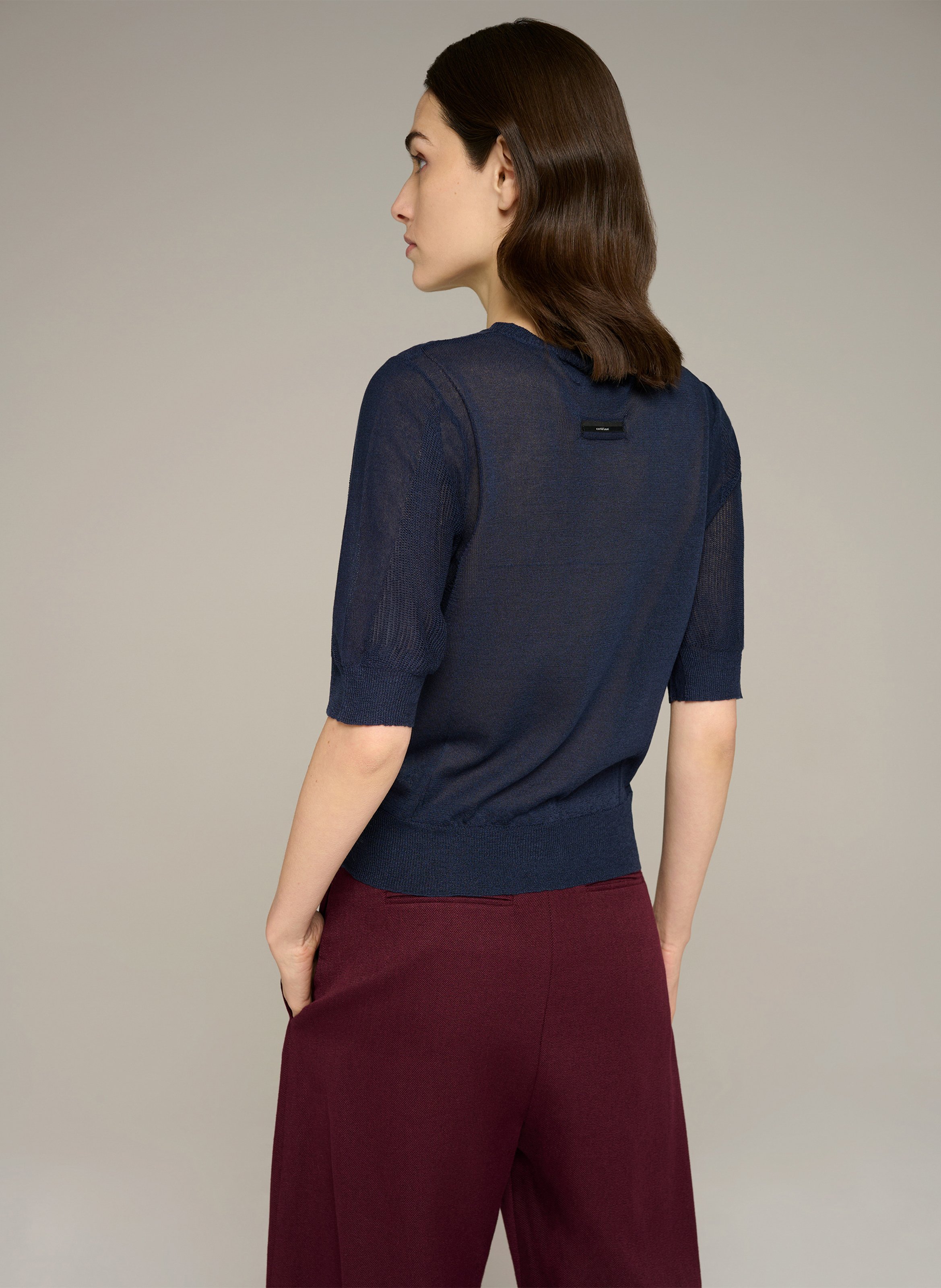 Pull droit col rond en jacquard métallisé | Bleu COTELAC Femme