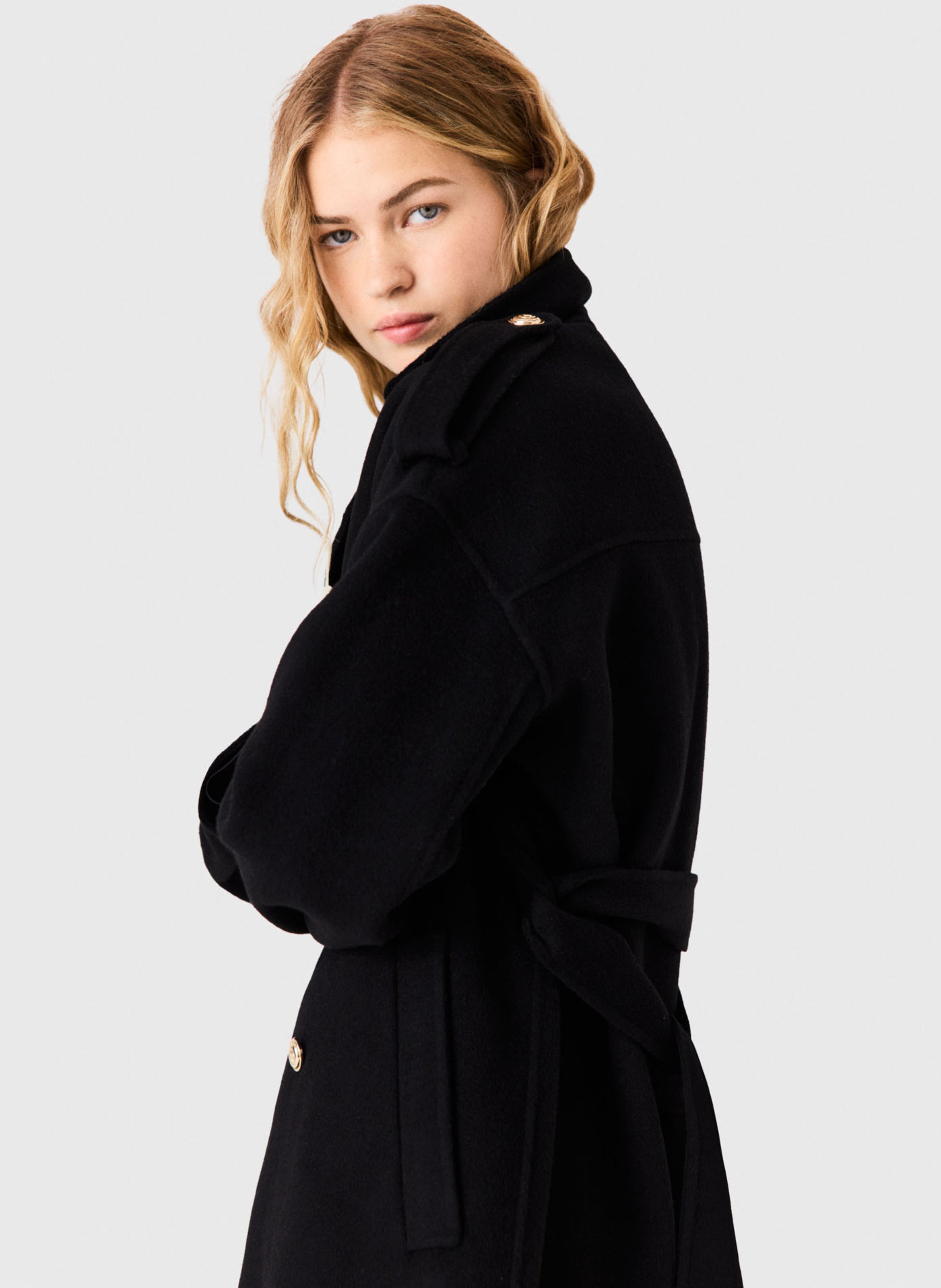 Manteau col classique en laine mélangée MAJE Noir