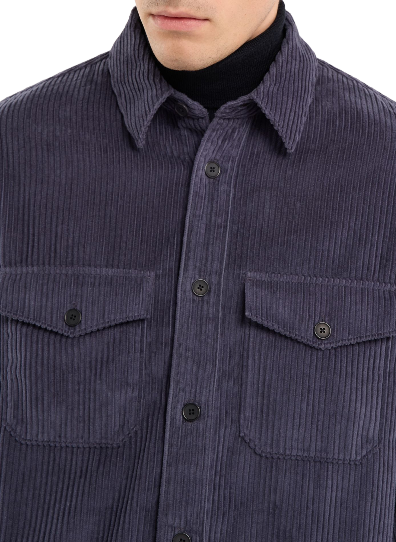 Corduroy cotton overshirt with classic collar. SAISON 1865 Blue