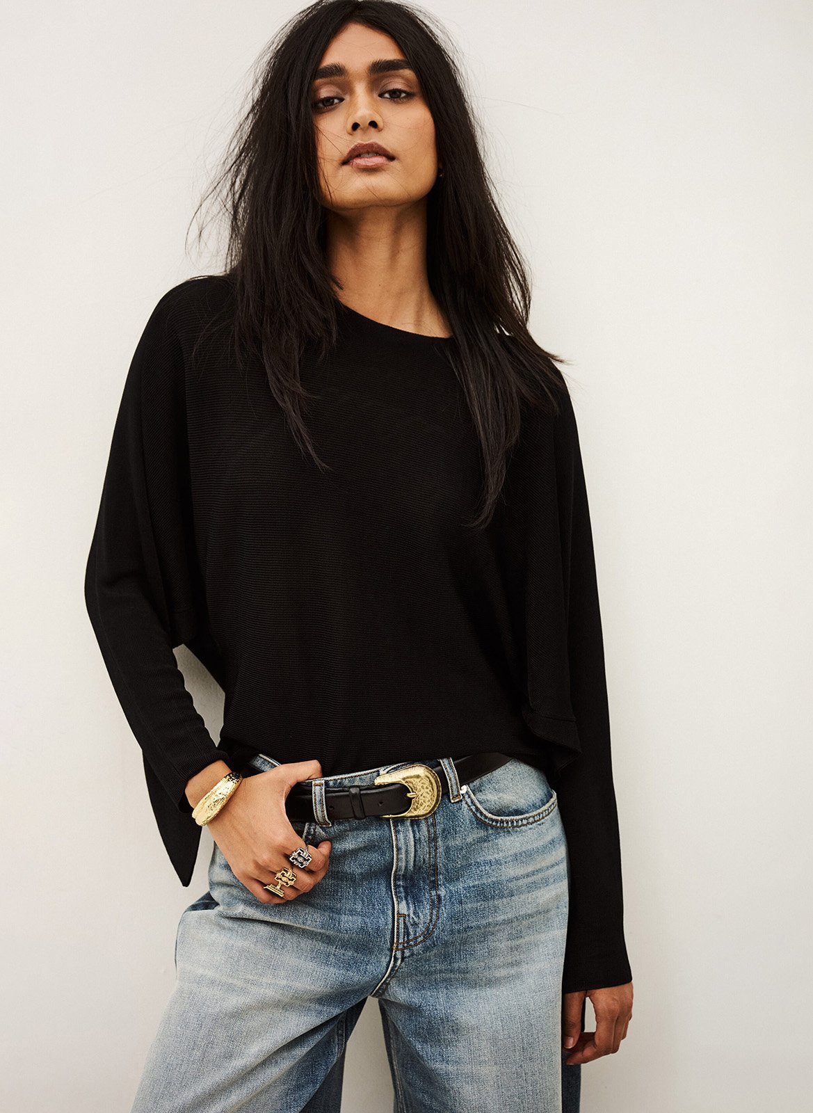 Pull dos nu en maille fine BA&SH Noir