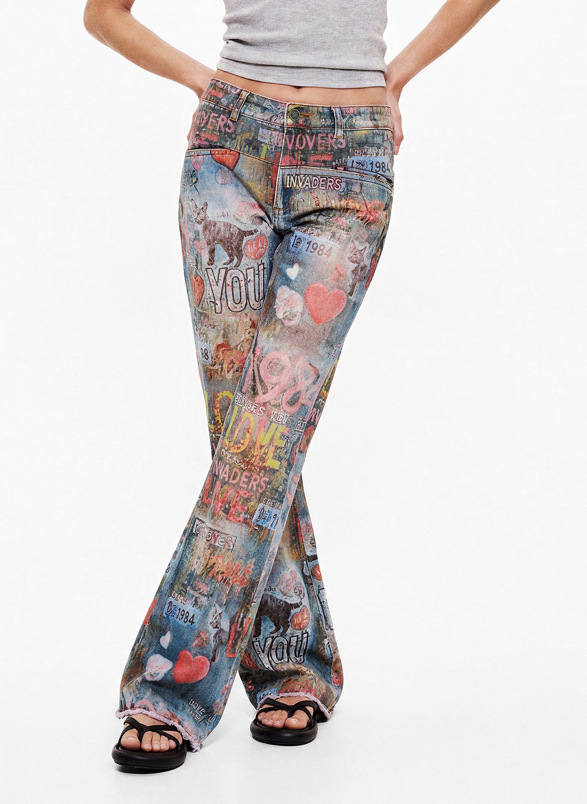 Printed flare jeans DESIGUAL Blue