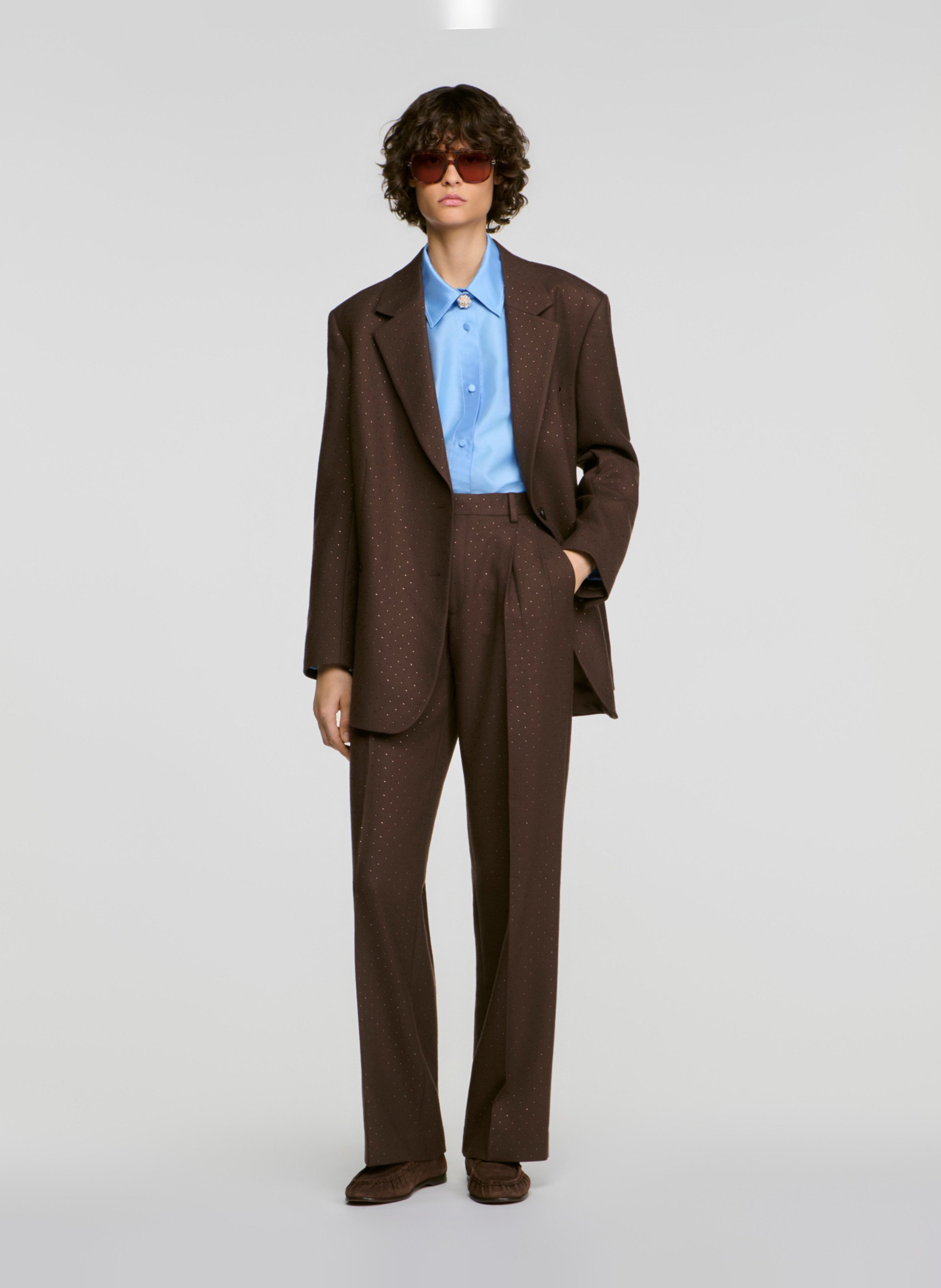 Pantalon large en laine mélangée SANDRO Marron