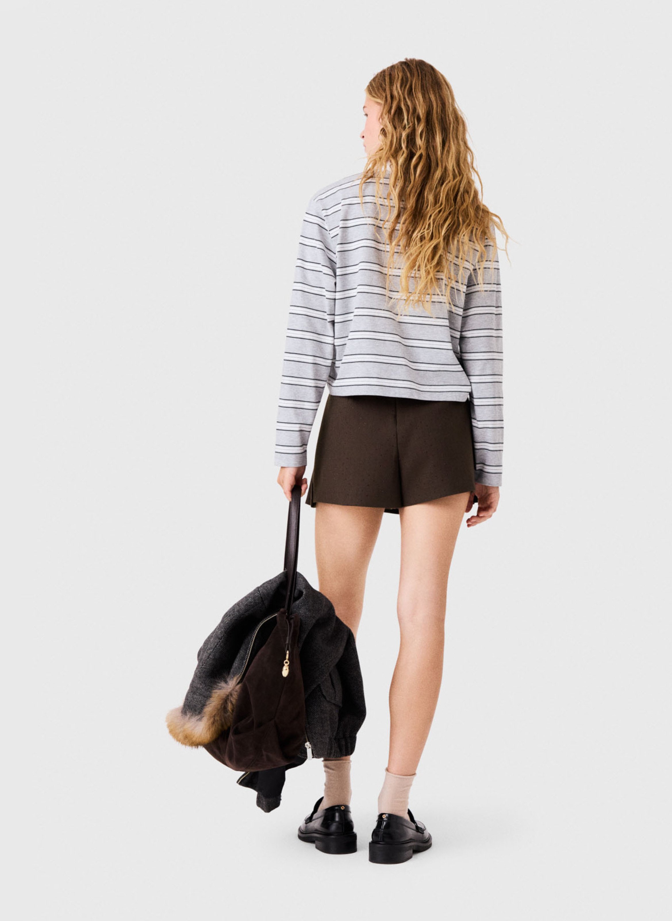 Jupe-short plissée à ceinture MAJE Marron
