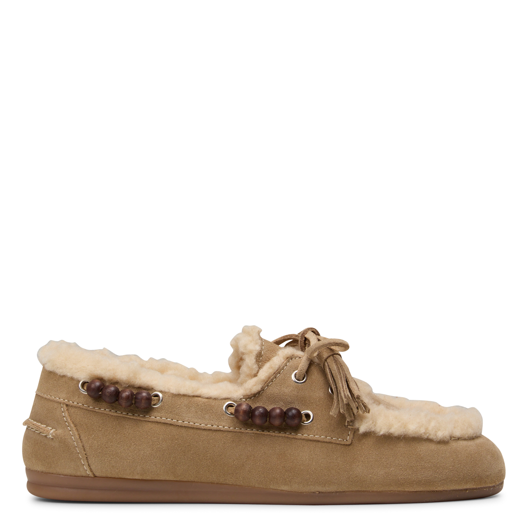 Gefütterte Mokassins mit Perlen aus gemischtem Leder POSA Beige