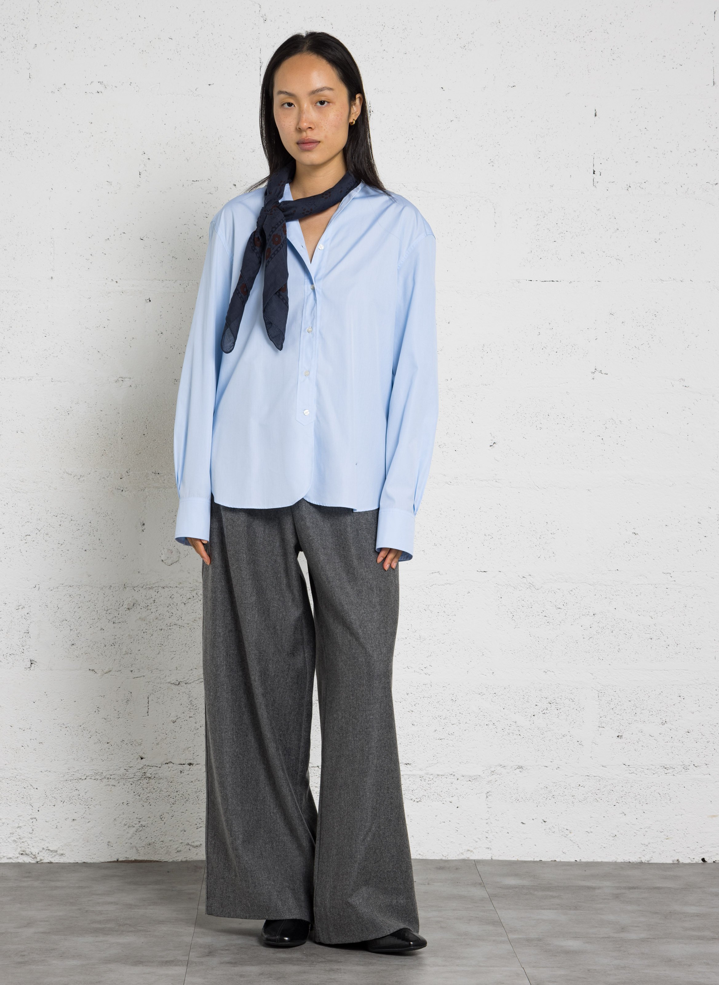 Cotton classic-collar over-sized shirt SOEUR Blue