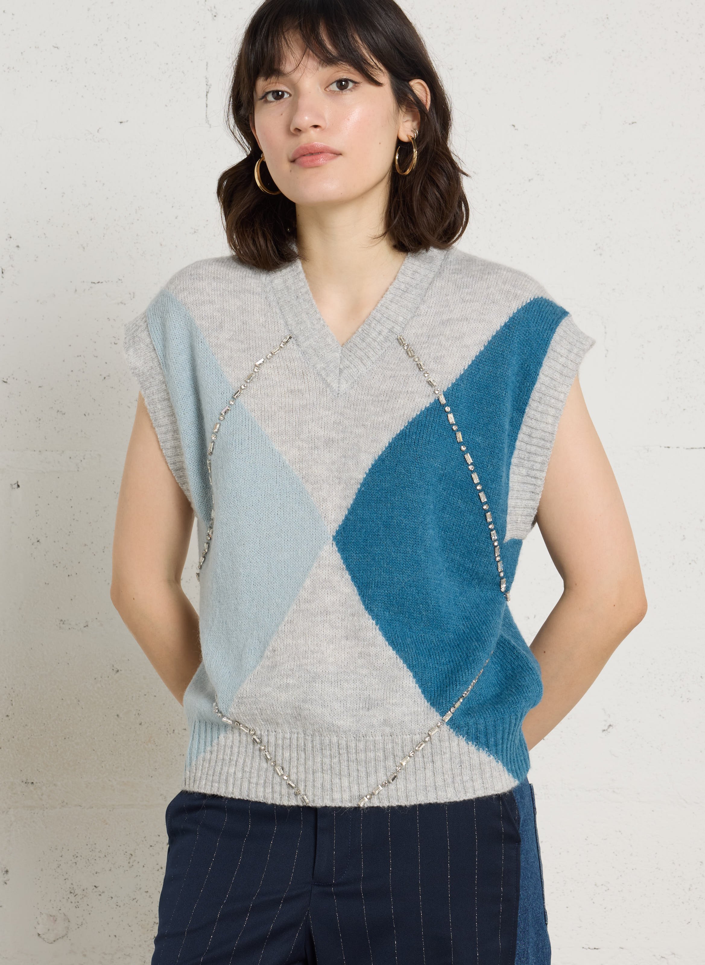 Pull sans manches en maille LIU JO Bleu