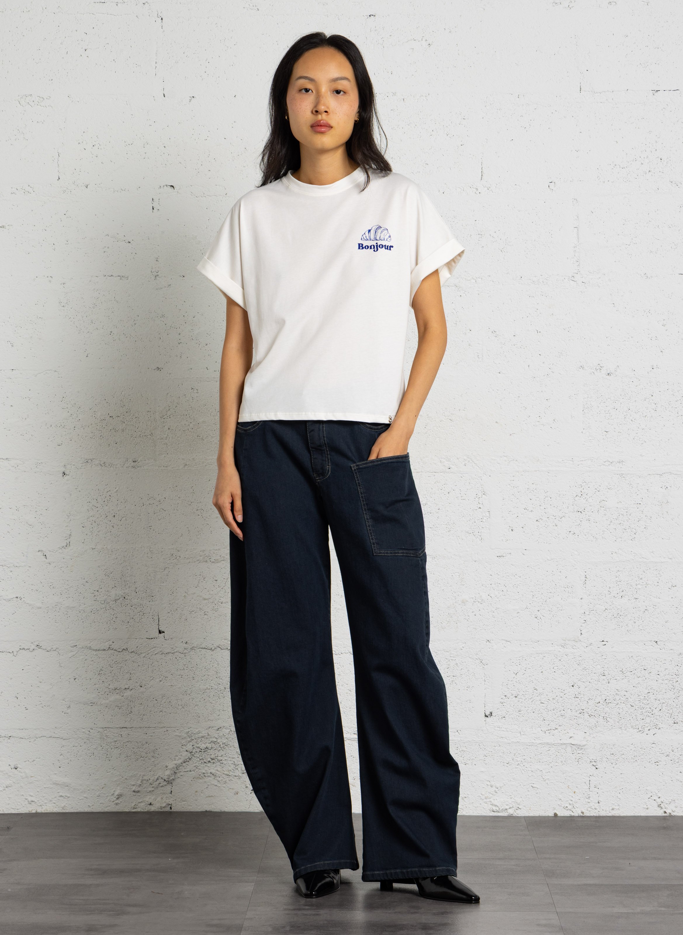 Mixed cotton barrel jeans PLEASE Blue