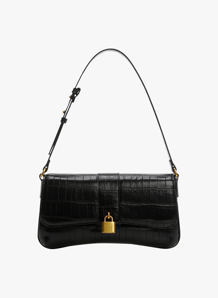 Mock Croc Embossed Baguette Bag Noir Mango Women Place des