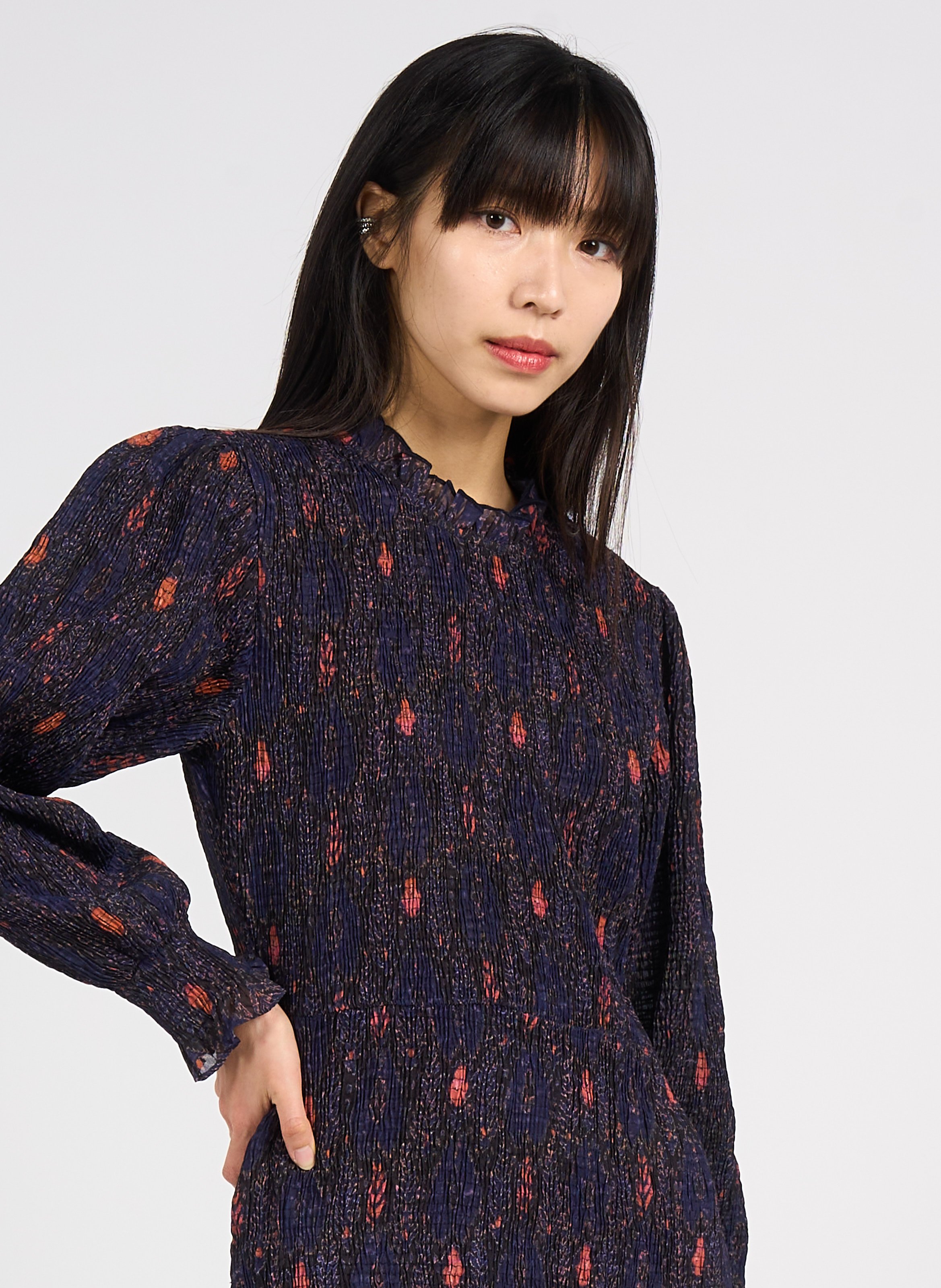 Gerade geschnittenes langes Kleid mit Rundhalsausschnitt Blau