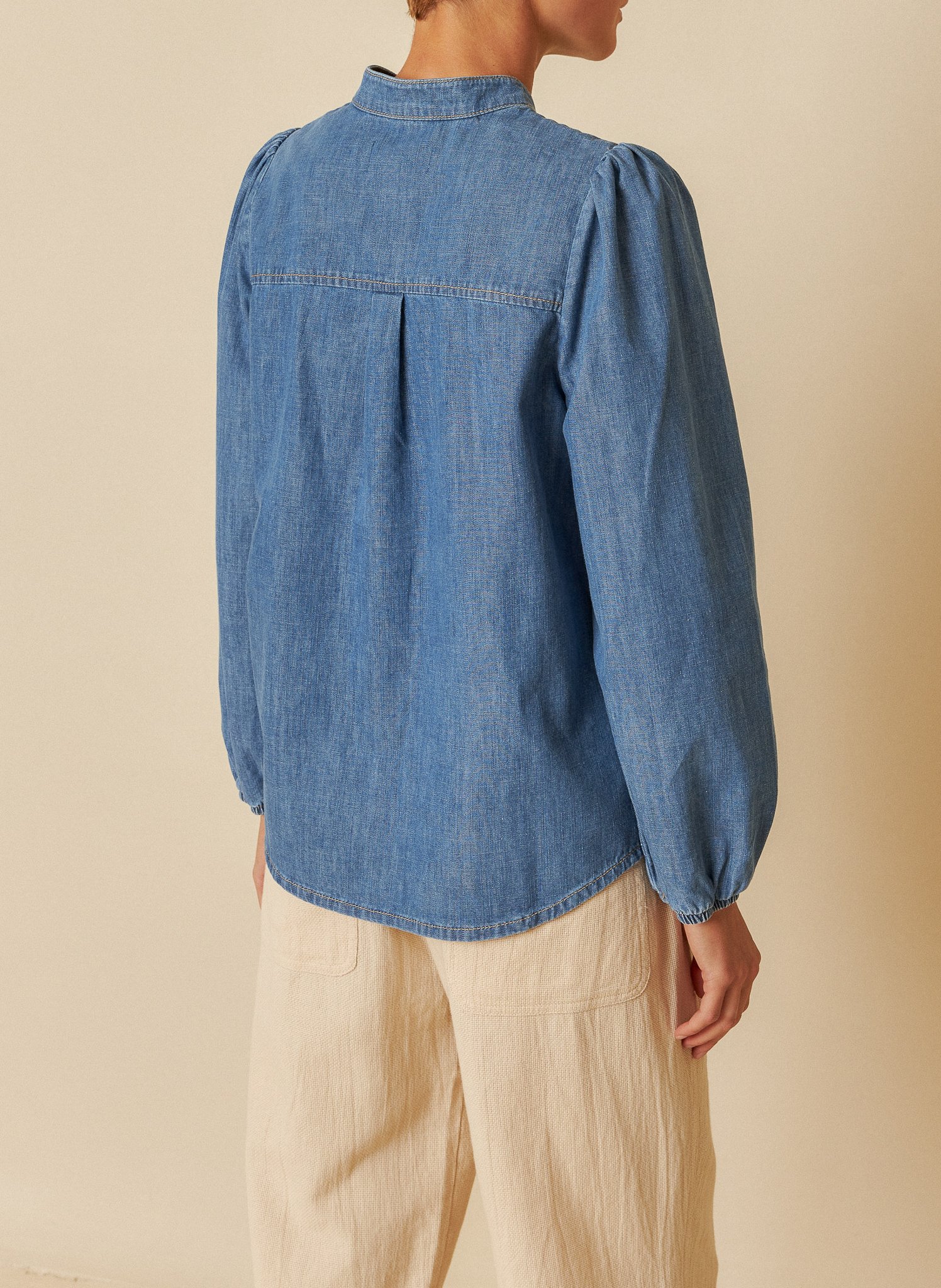 Chemise droite en denim de coton INDI & COLD Bleu