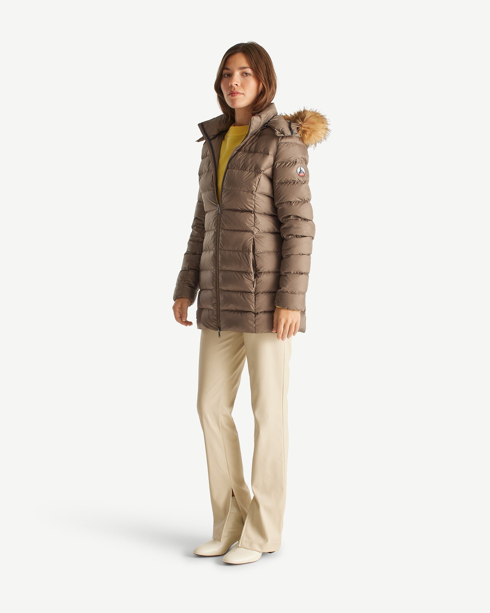 Mid-length puffer coat for extreme cold in pearl JOTT Beige