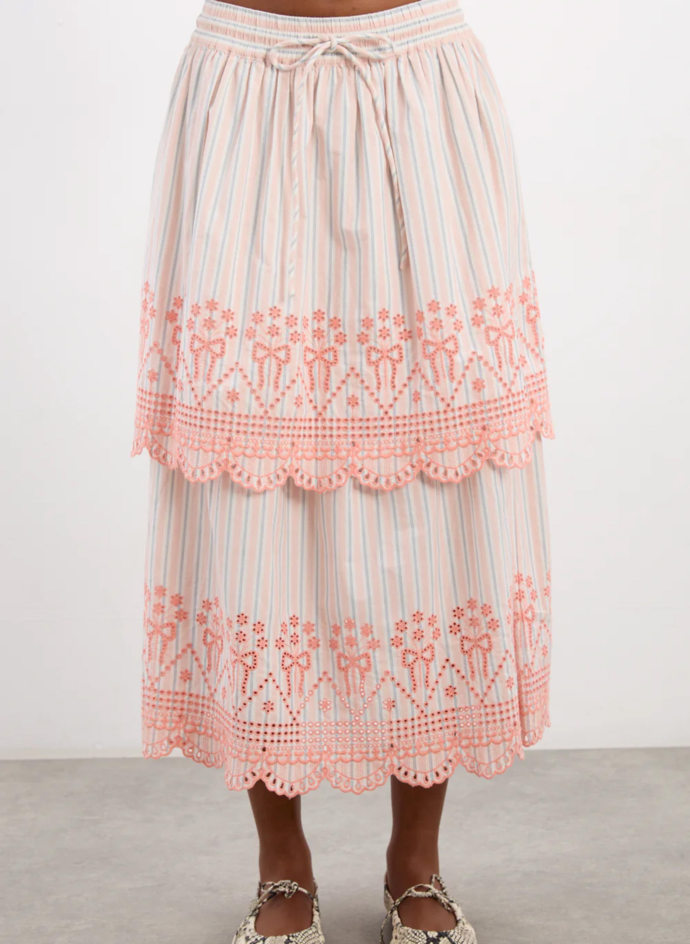 Langer Bio-Baumwollrock gestreift und bestickt DAMSON MADDER Orange