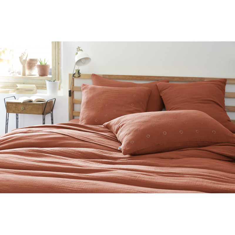 Cotton percale pillow case L'EFFET PAPILLON Red