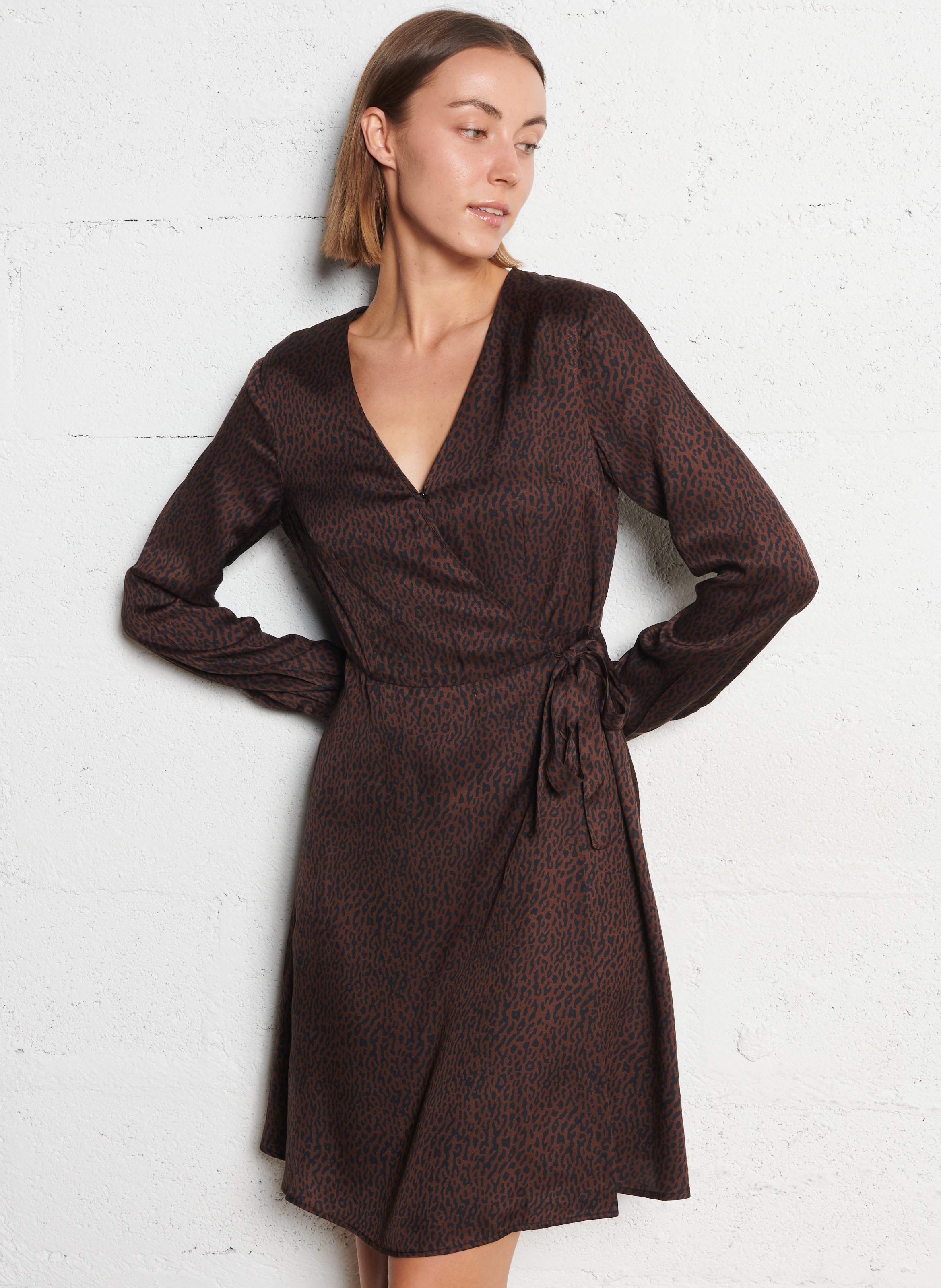 Short jacquard leopard-print dress IKKS Brown