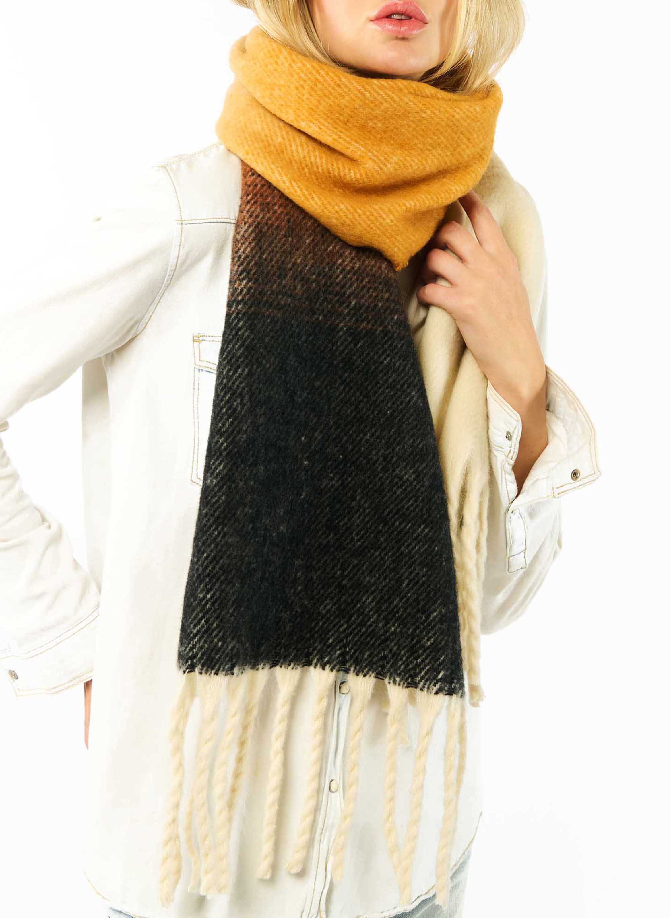 Fringed chunky scarf WILD Brown