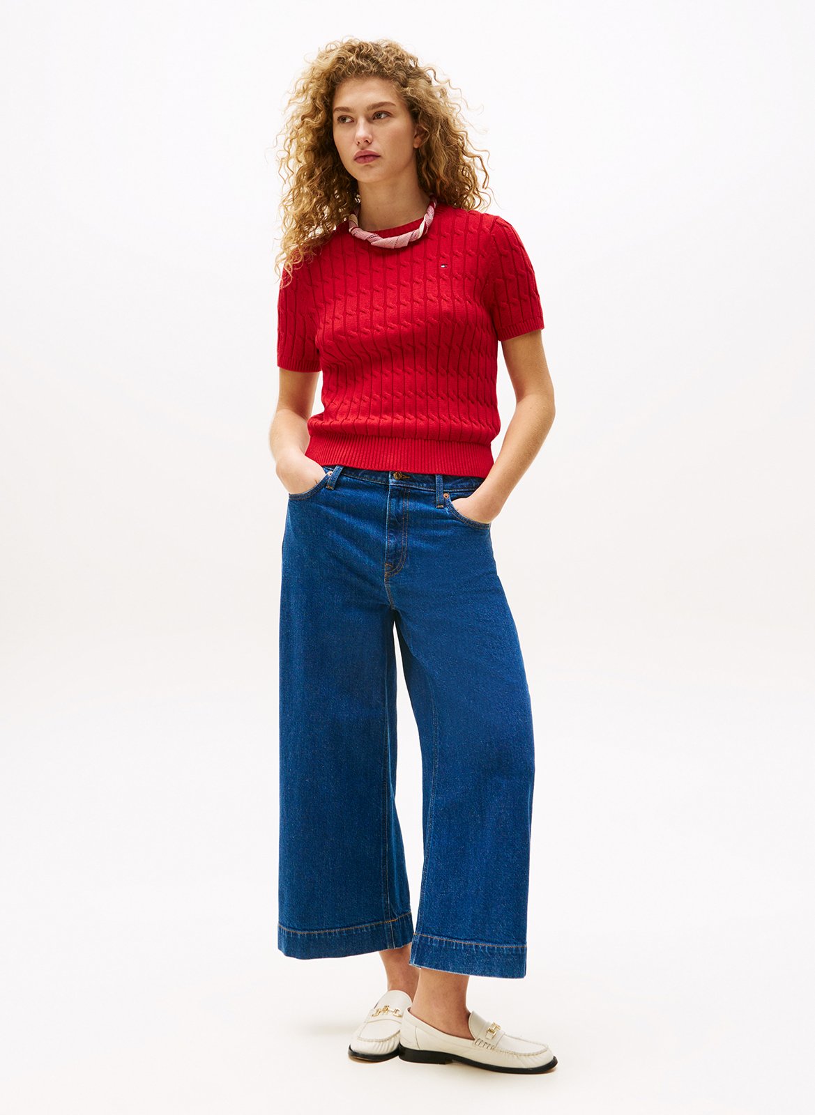 Pull col rond en  coton TOMMY HILFIGER Rouge