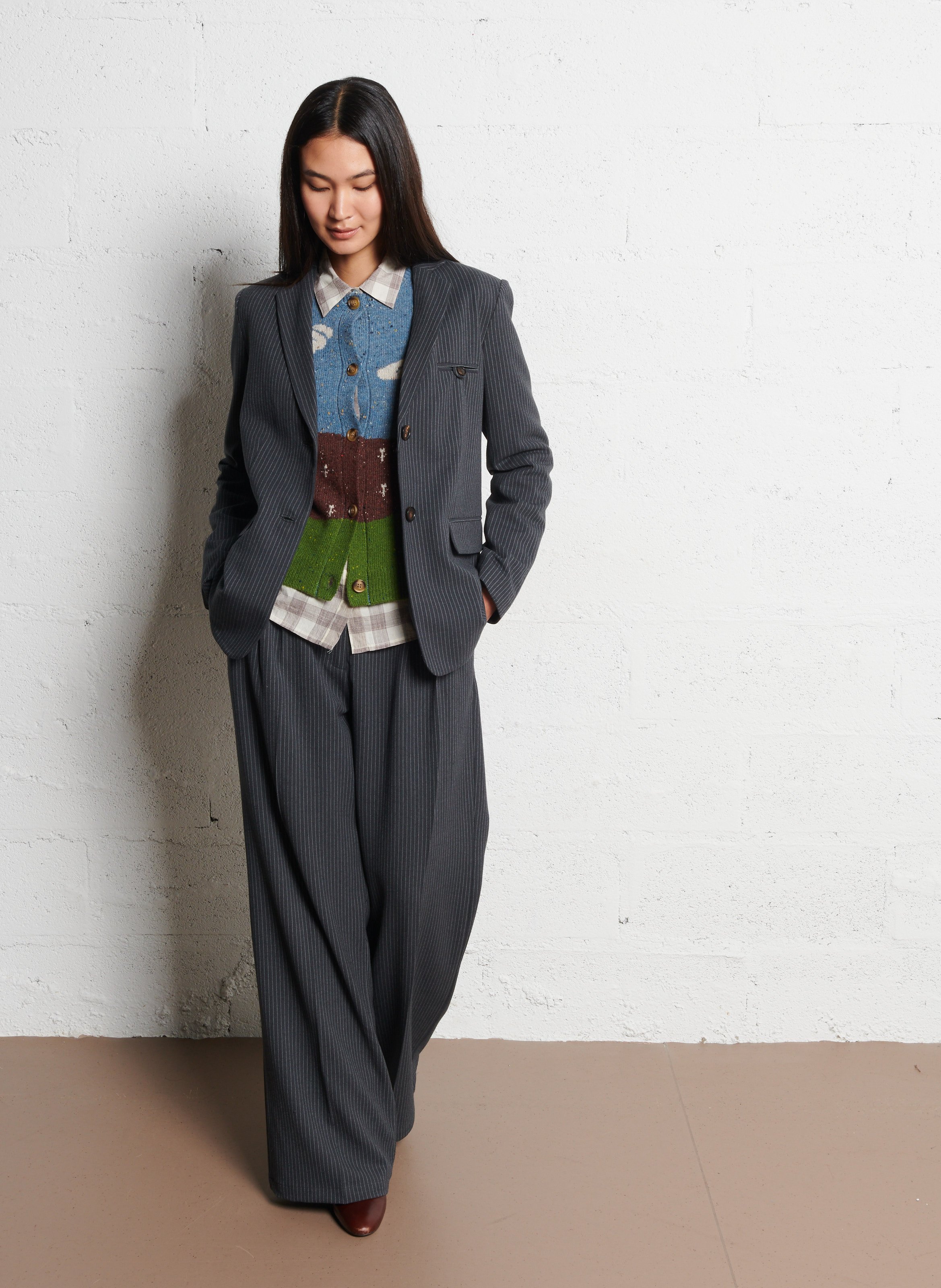 Straight striped tailored jacket Grey