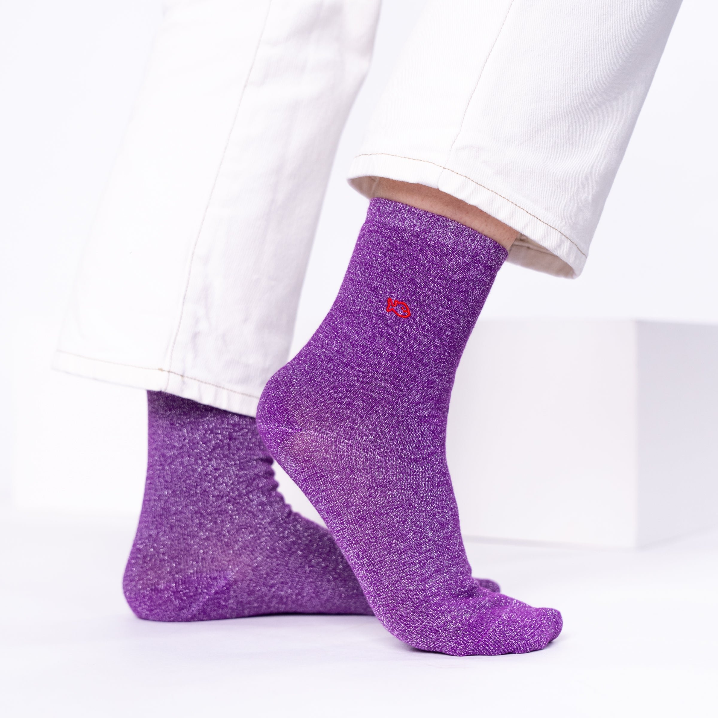 Solid Combed Cotton Glittery Socks BILLYBELT Purple