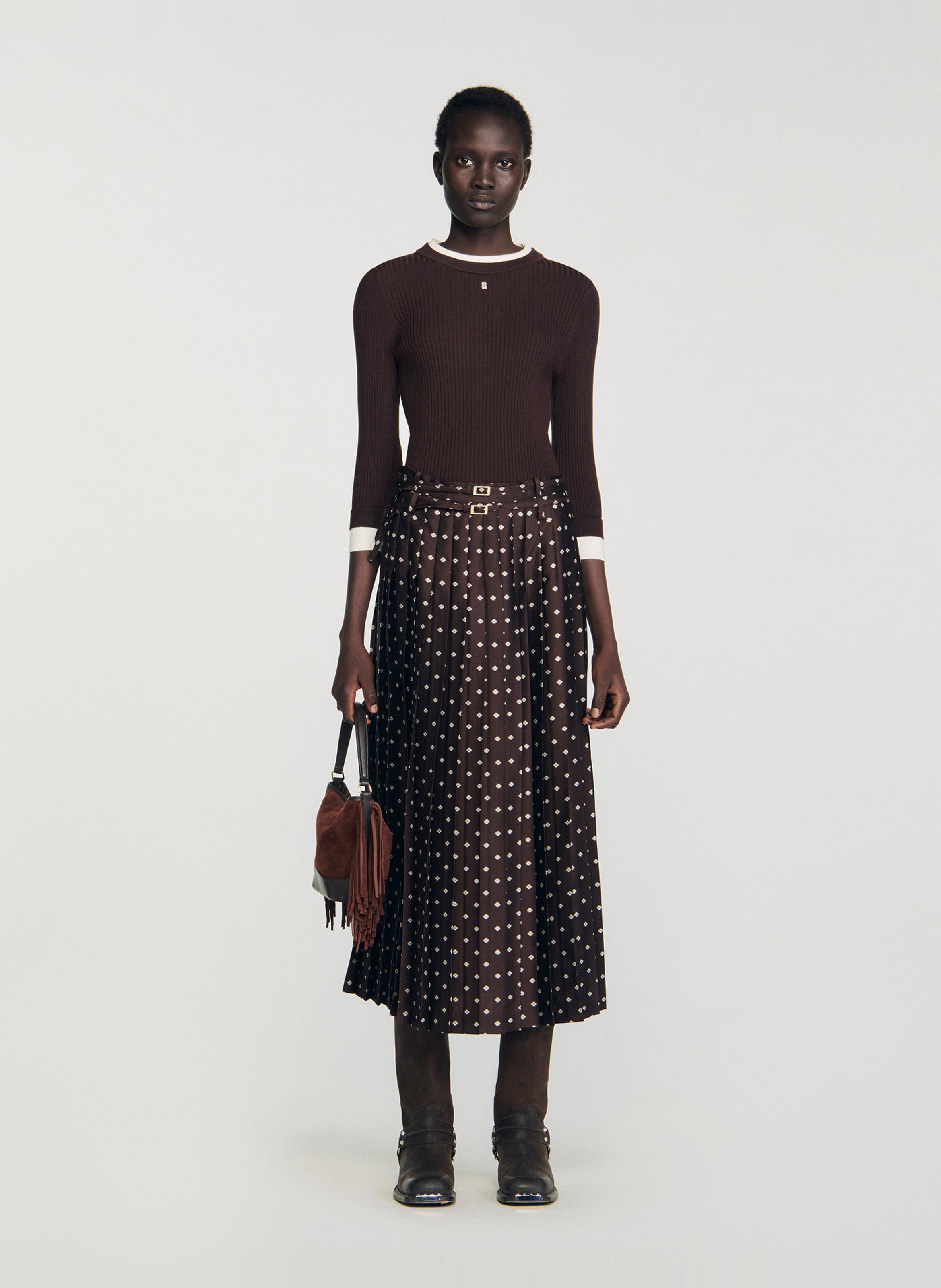 Jupe longue imprimée SANDRO Marron