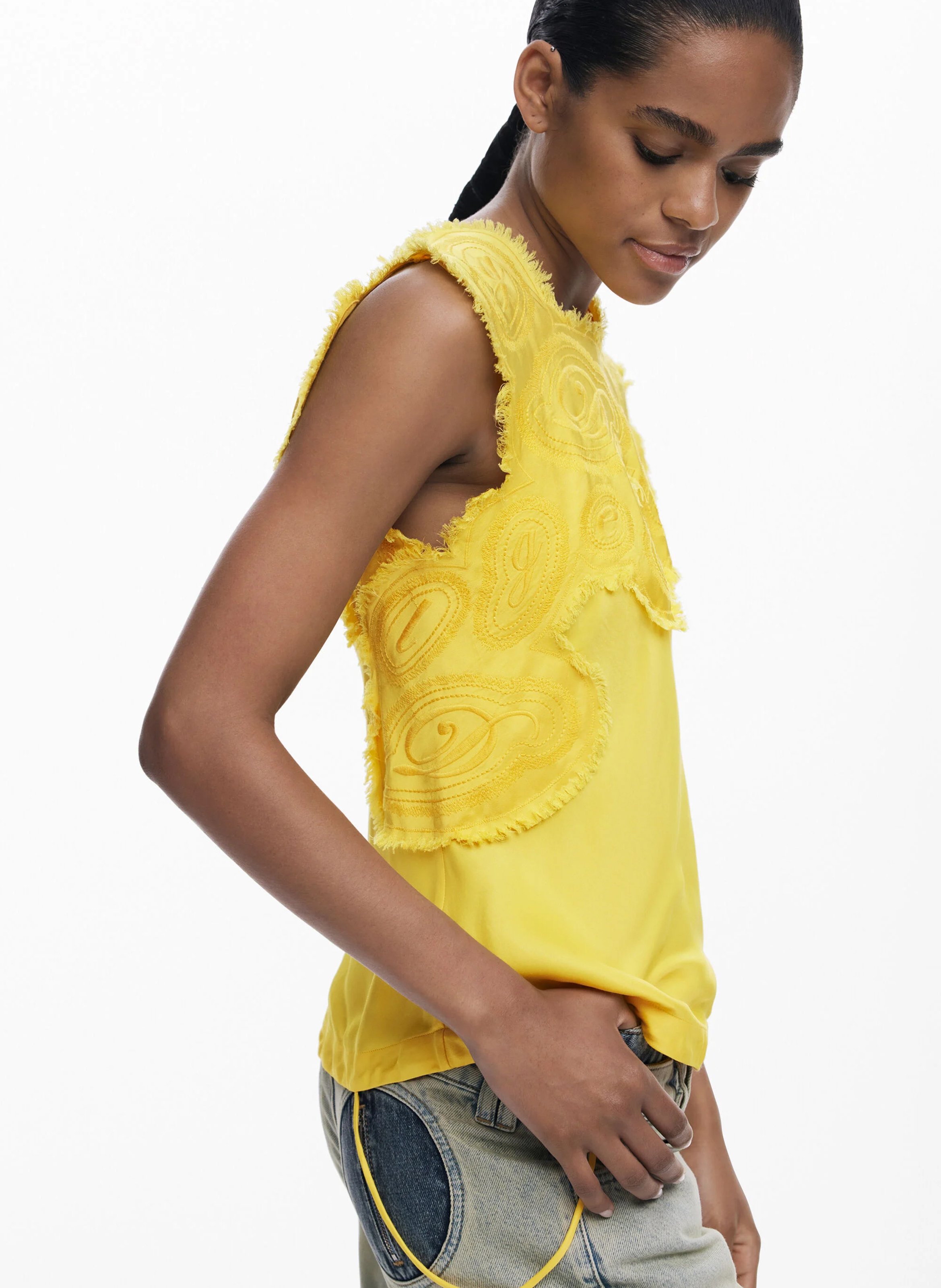 Blouse sans manches brodée DESIGUAL Jaune