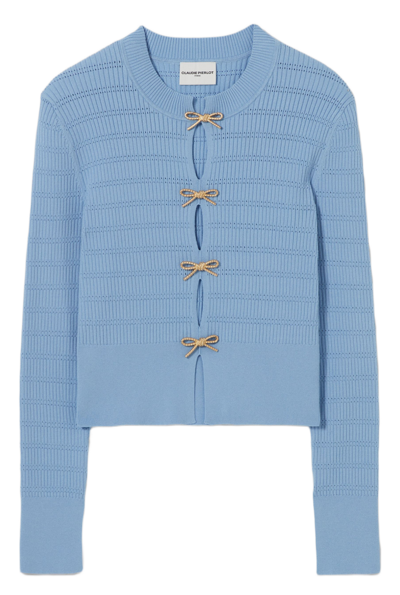 Pull ajusté à détails ajourés et nœuds CLAUDIE PIERLOT Bleu