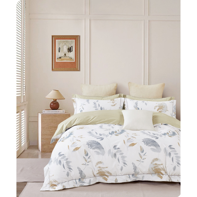 "Printed" percale pure combed cotton sheet set 80 threads/cm² for 160 x 200 cm bed "extra wide" COTON PUR Multicolored