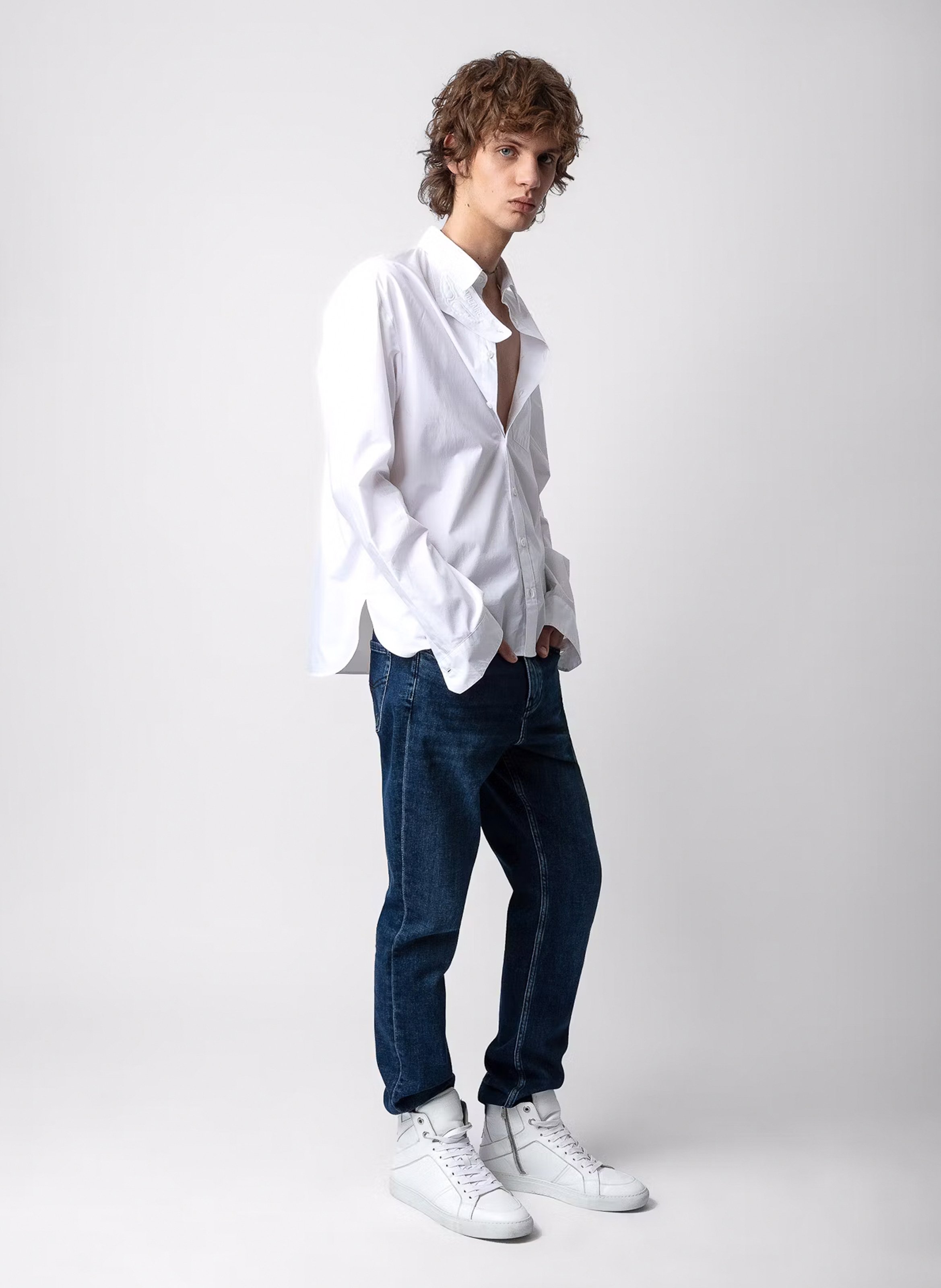 Chemise longue col montant en coton ZADIG&amp;VOLTAIRE Blanc