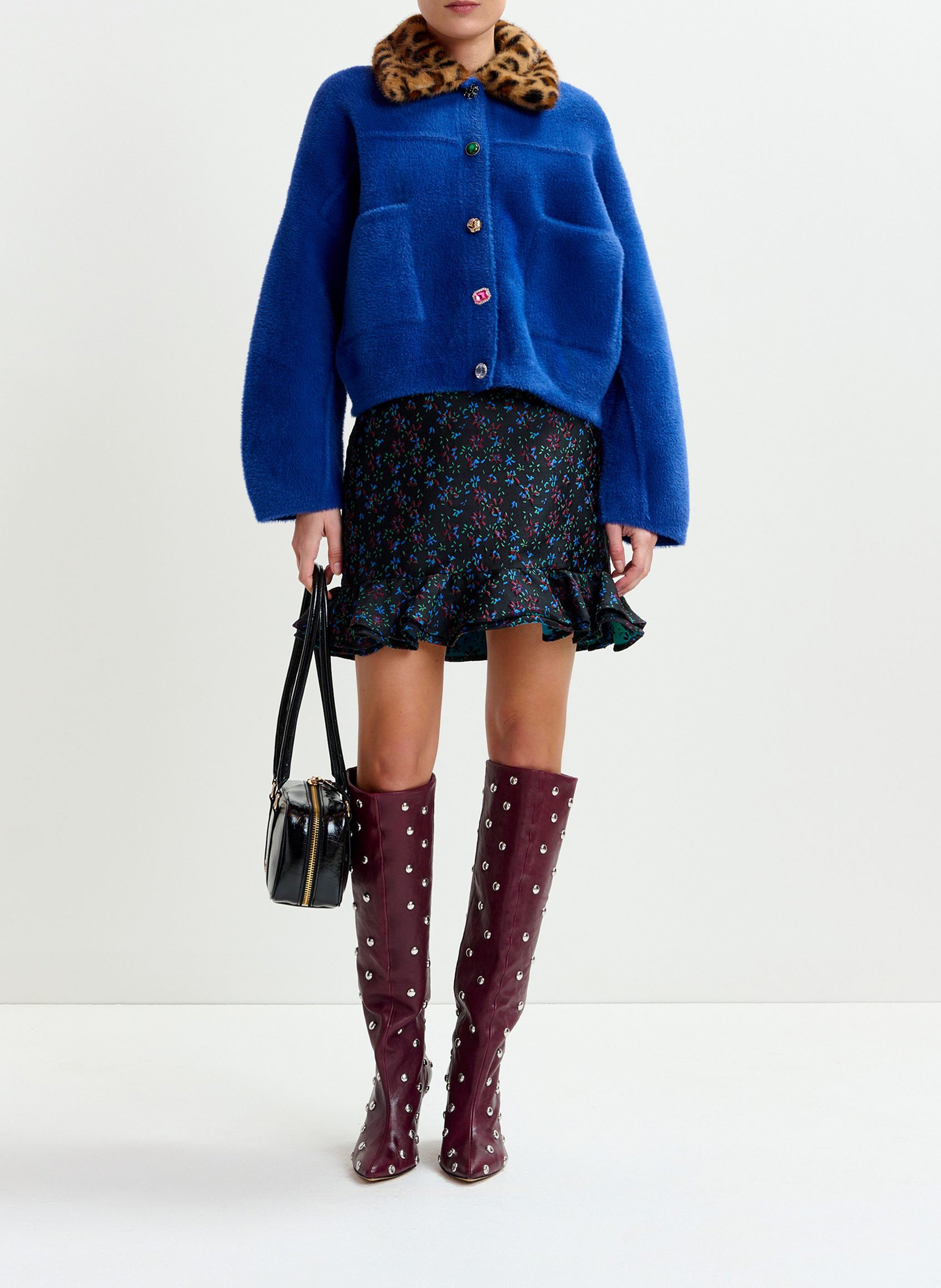 Cardigan ample à col fourrure amovible ESSENTIEL ANTWERP Bleu