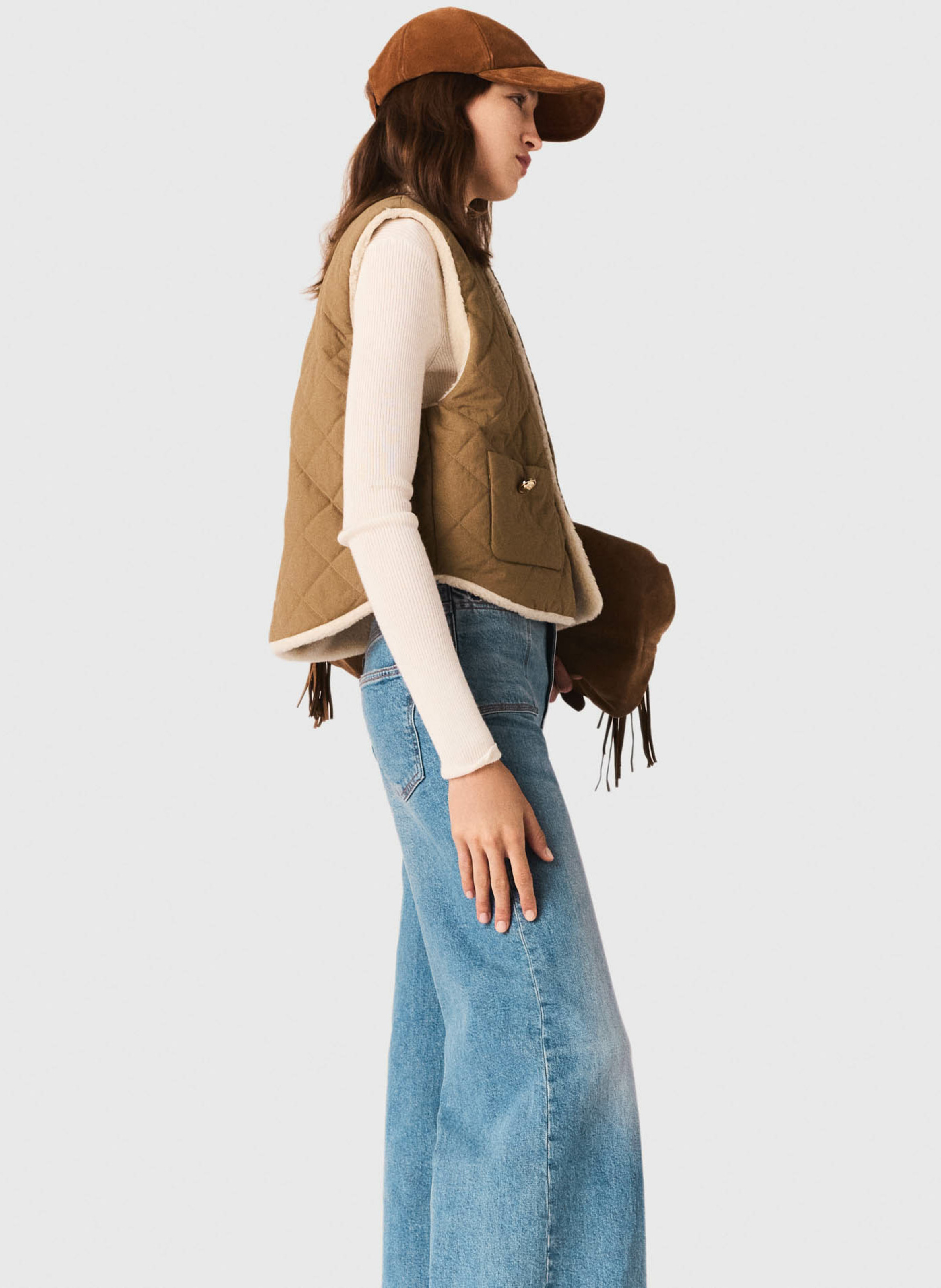 Veste col rond en sherpa MAJE Beige