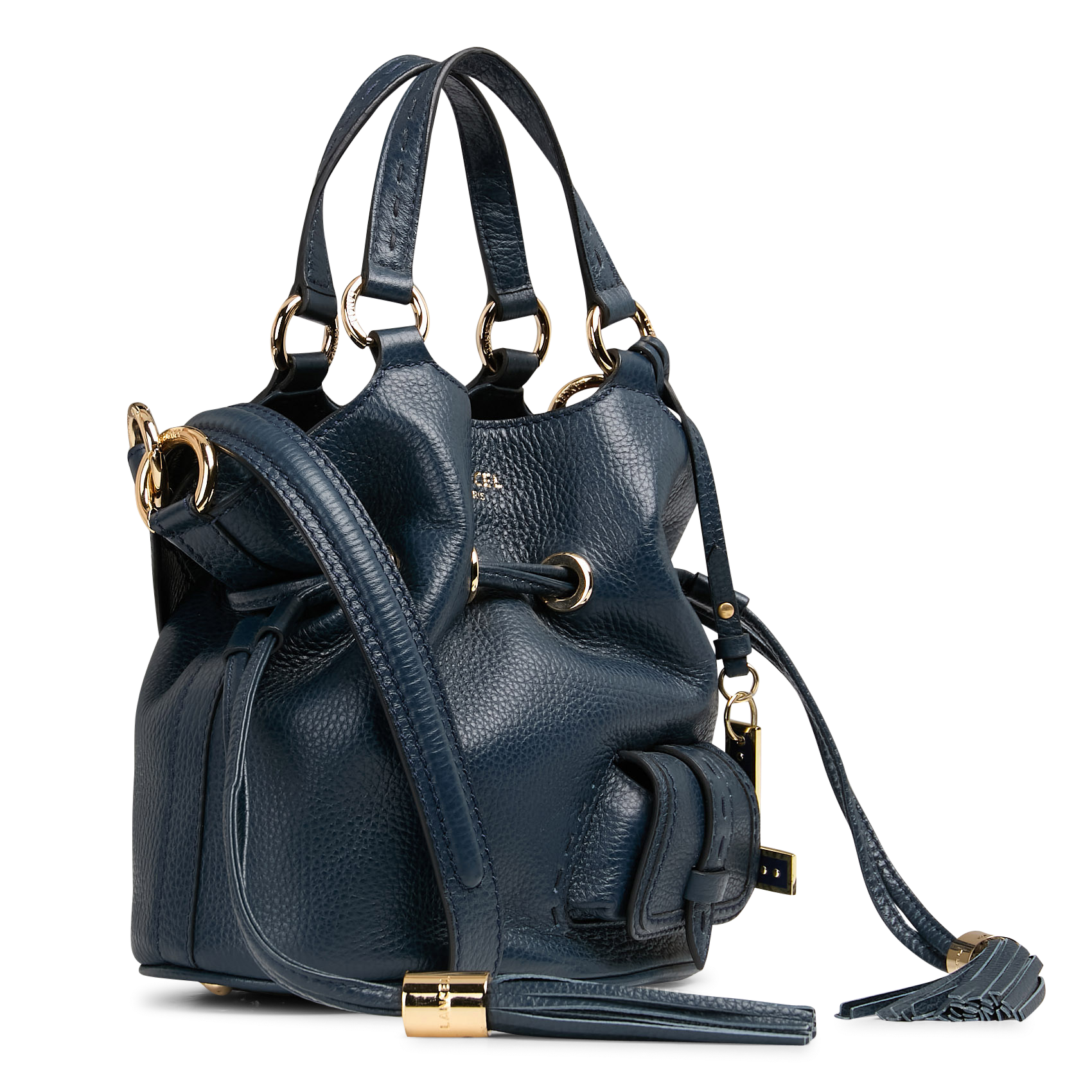 Sac seau en cuir grainé LANCEL Bleu