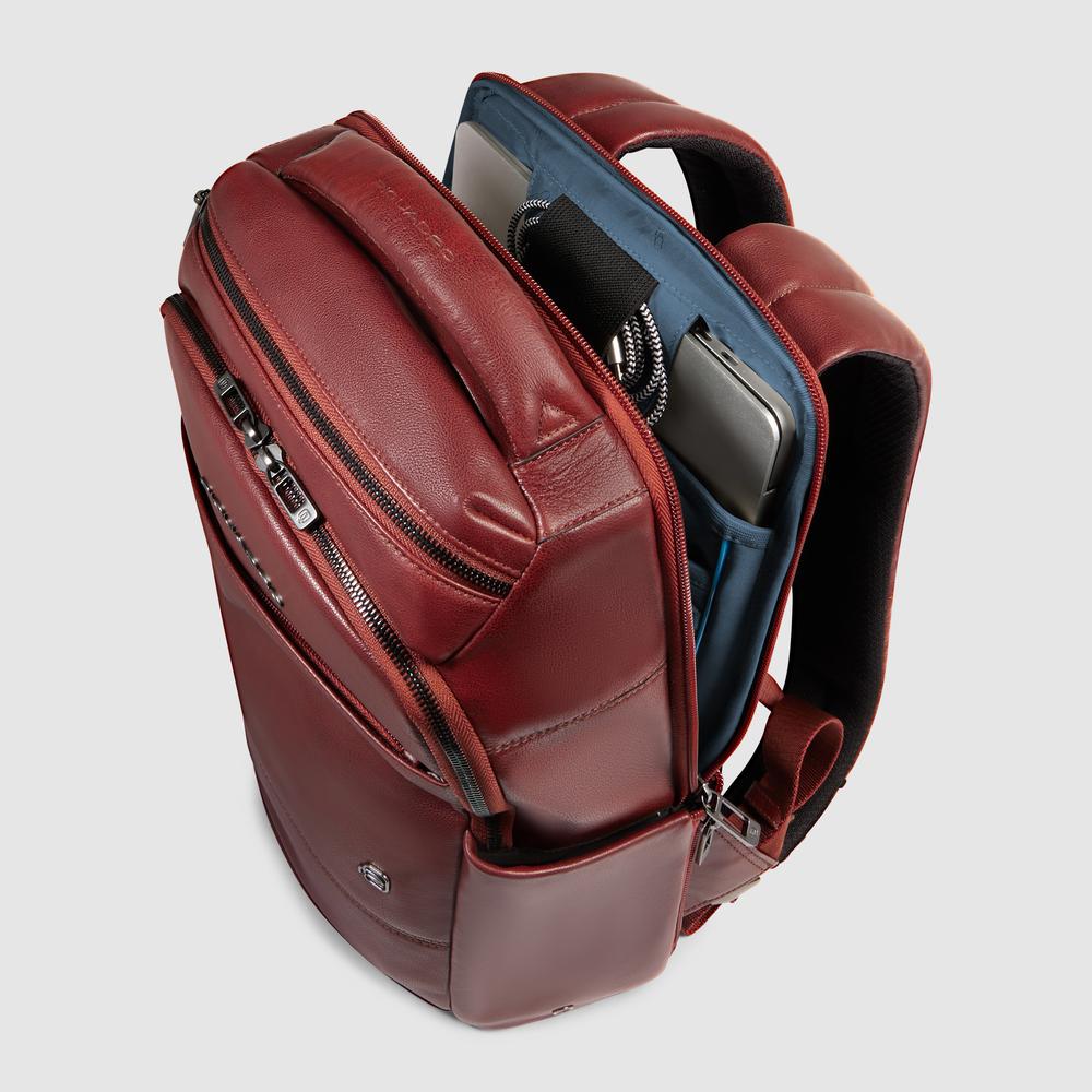 Customizable backpack for laptop and ipad®mini with shockproof and rfid protection PIQUADRO Brown