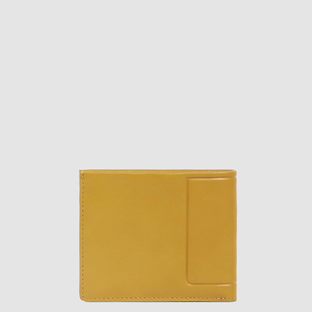 Men's wallet with coin pocket, credit card slots, removable flap, and RFID protection PIQUADRO Yellow