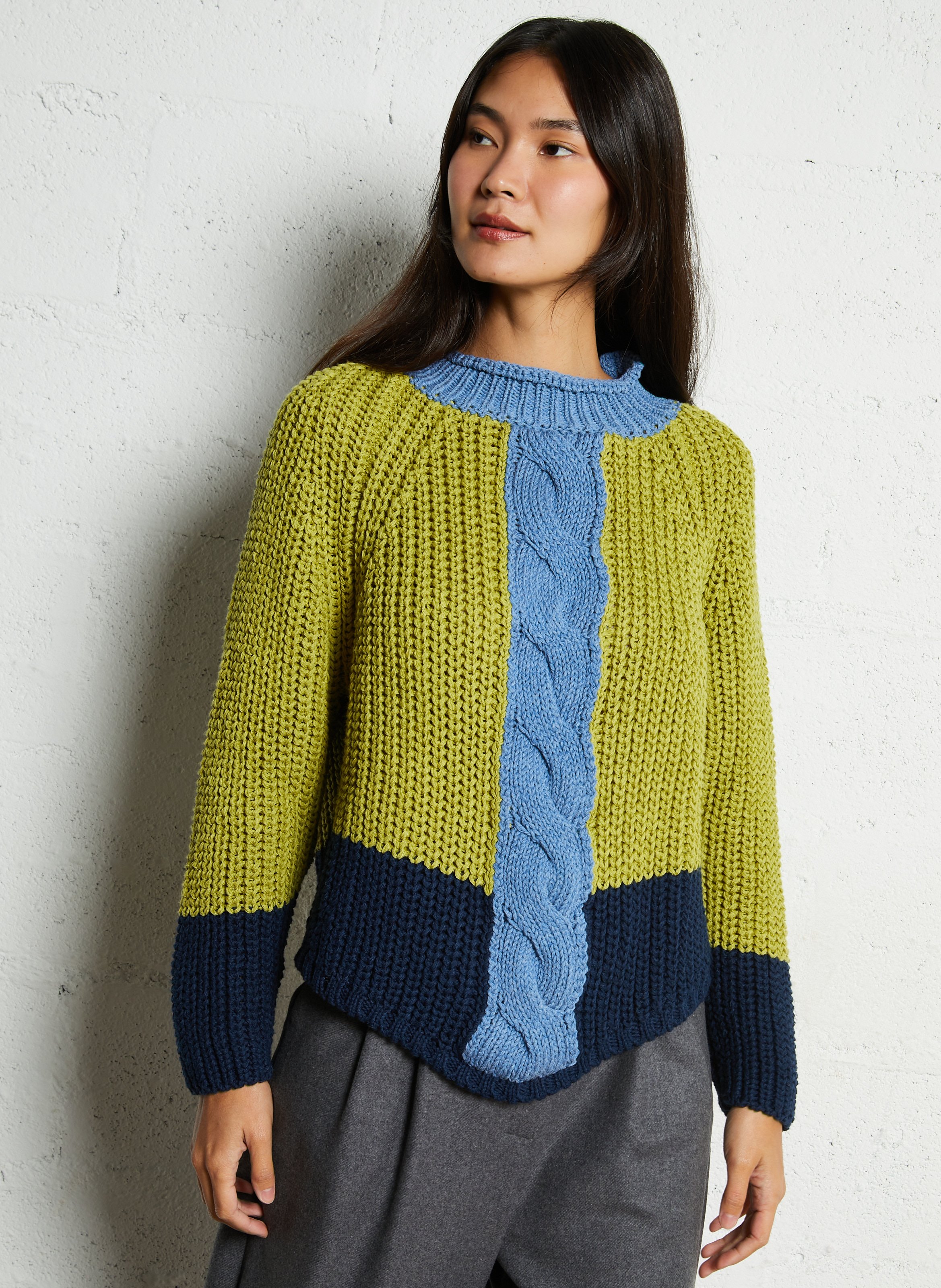 Pull oversize col montant en coton mélangé DR BLOOM Vert