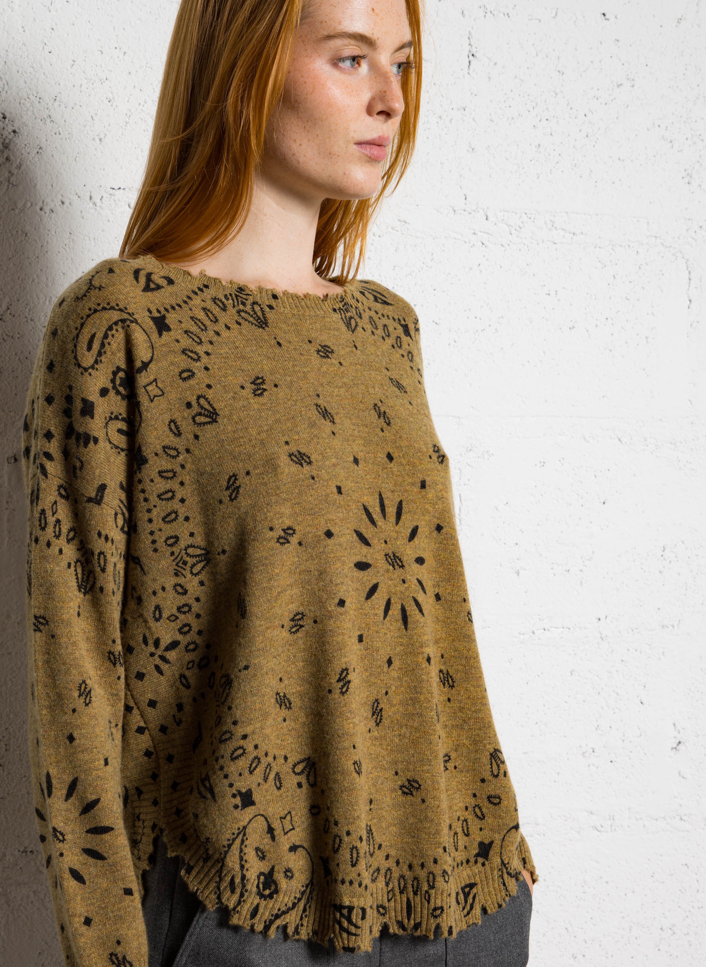 Trui van kasjmier met print KUJTEN Geel