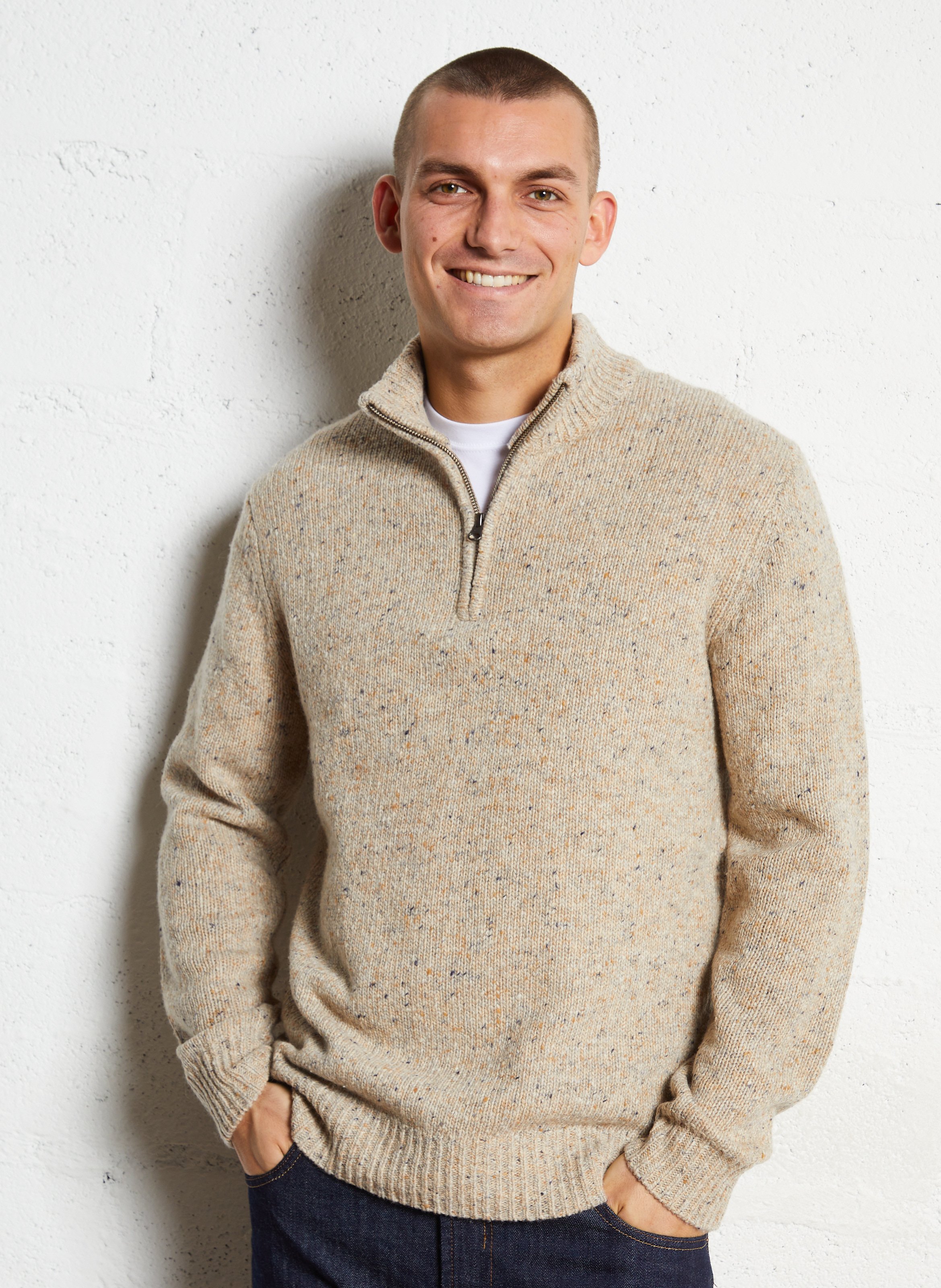 Pull droit col montant en laine mélangée HARTFORD Beige