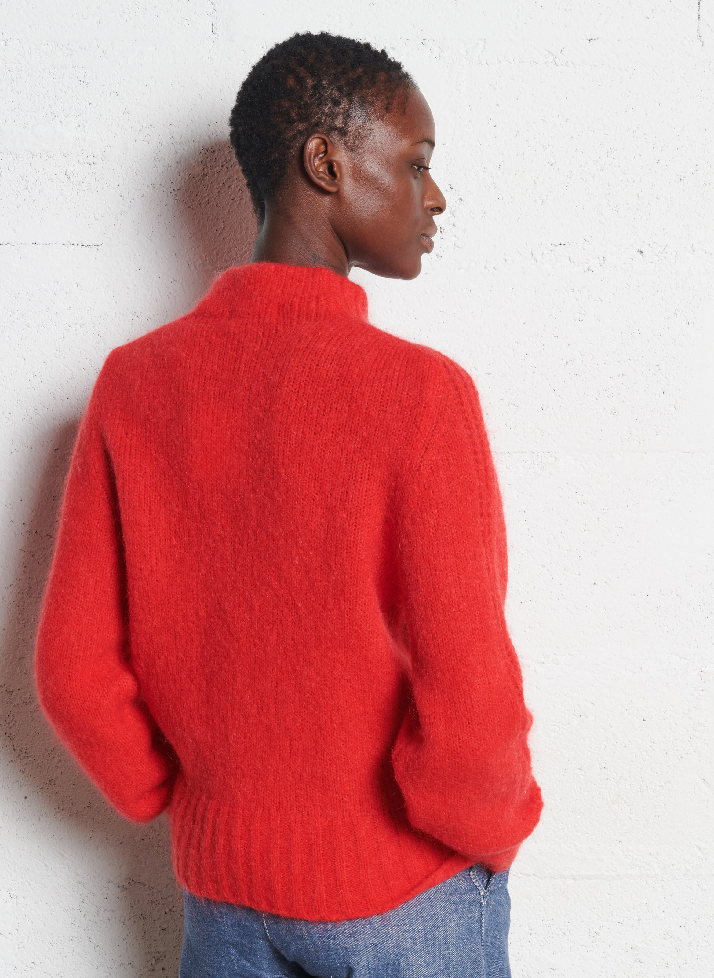 Pull droit col montant en laine mélangée MAISON ANJE Rouge