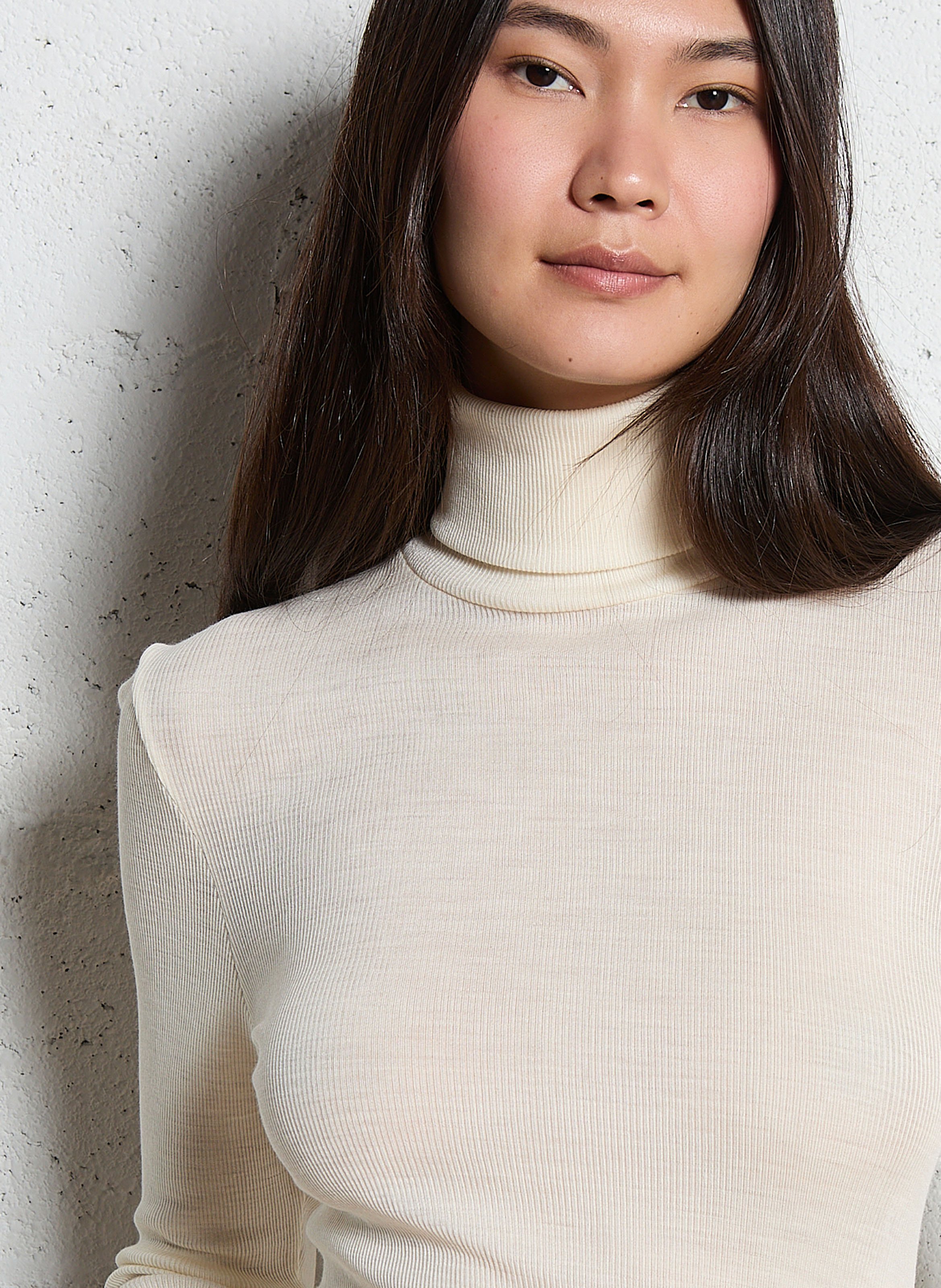 Pull moulant col roulé en laine et soie ARMOR LUX Beige