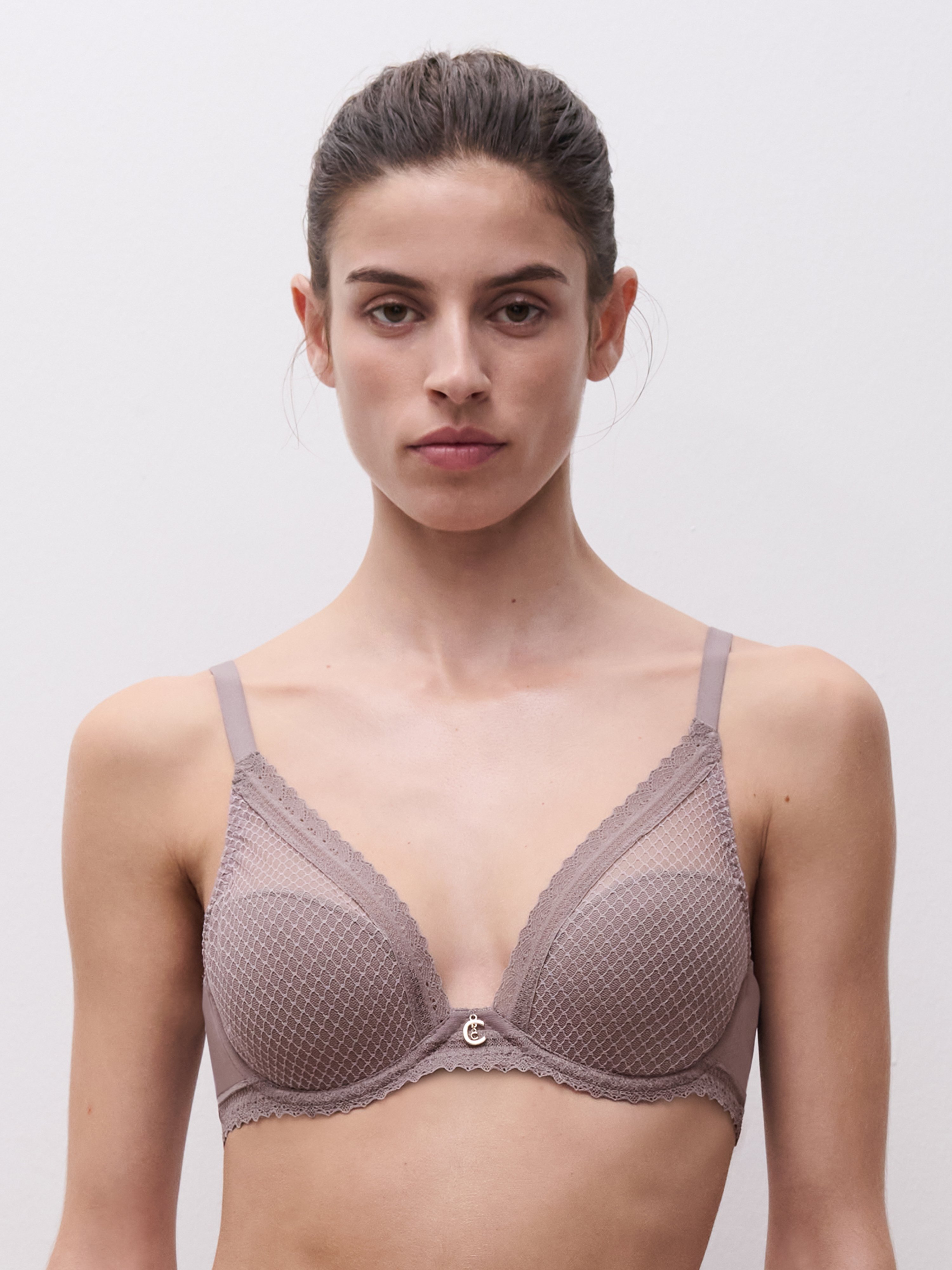 Plunge lace padded bra CHANTELLE Purple