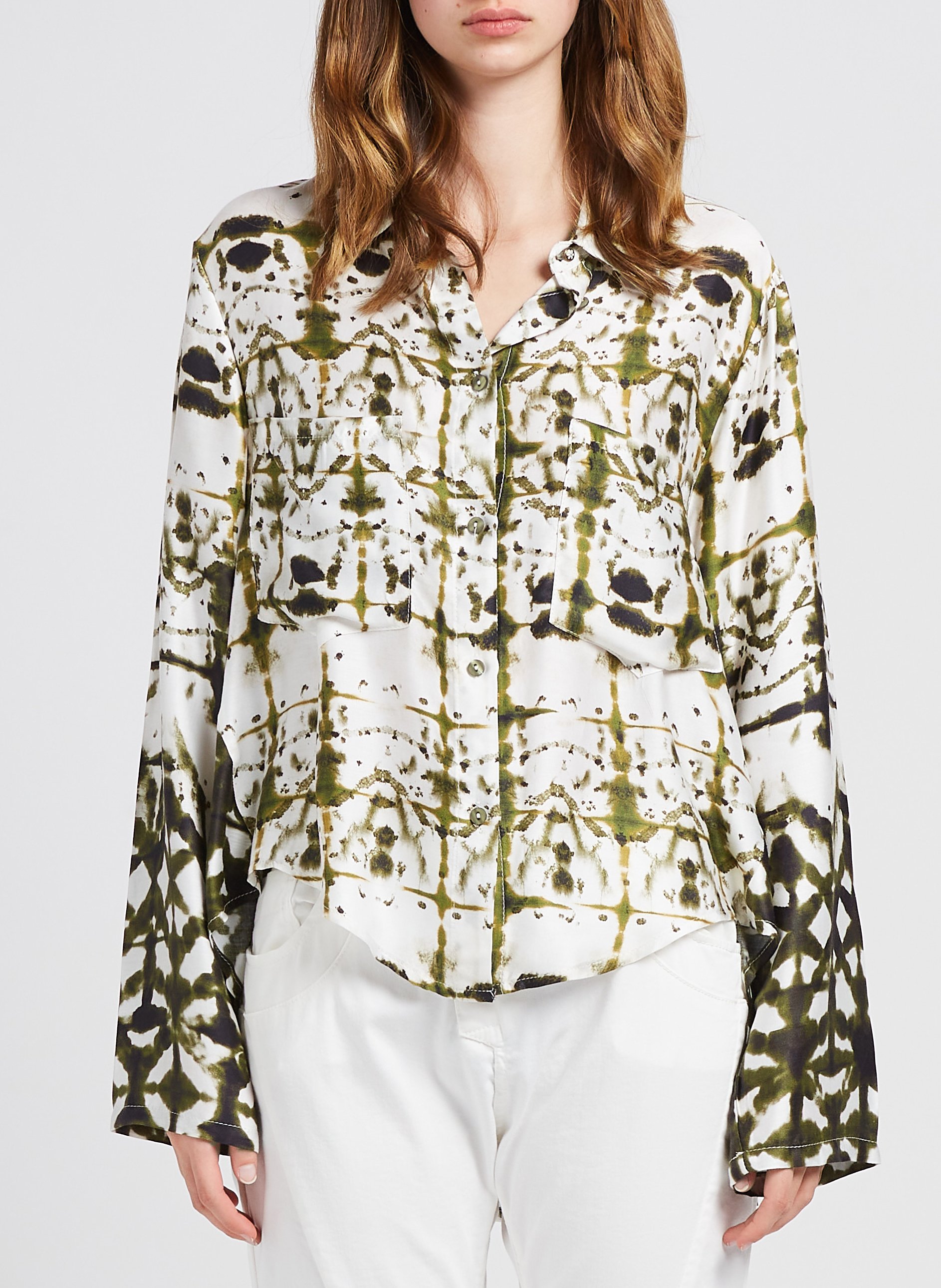 Printed viscose shirt with classic collar PLEASE White