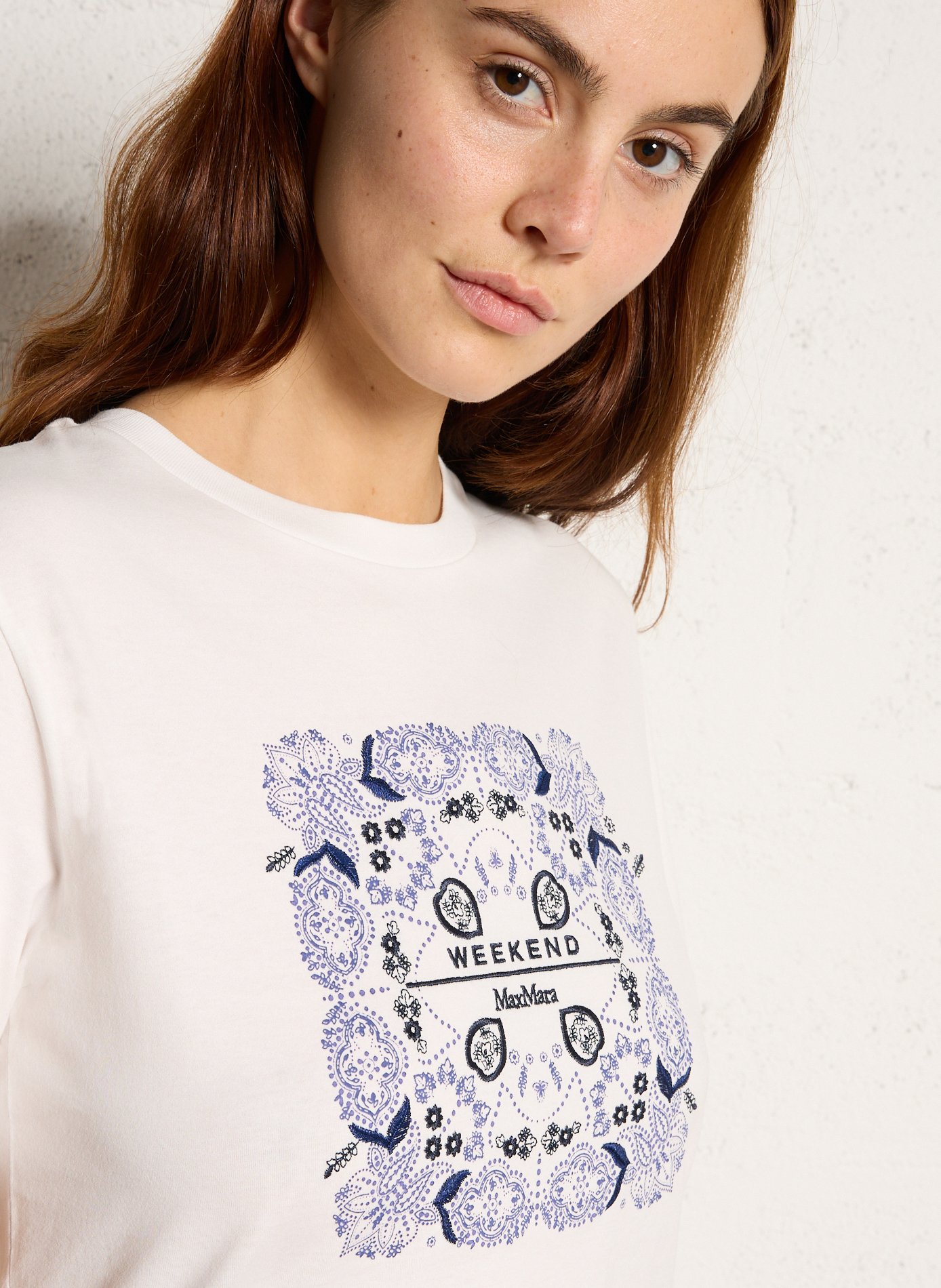 Recht, katoenen T-shirt met ronde hals en zeefdruk MAX MARA WEEK END Wit