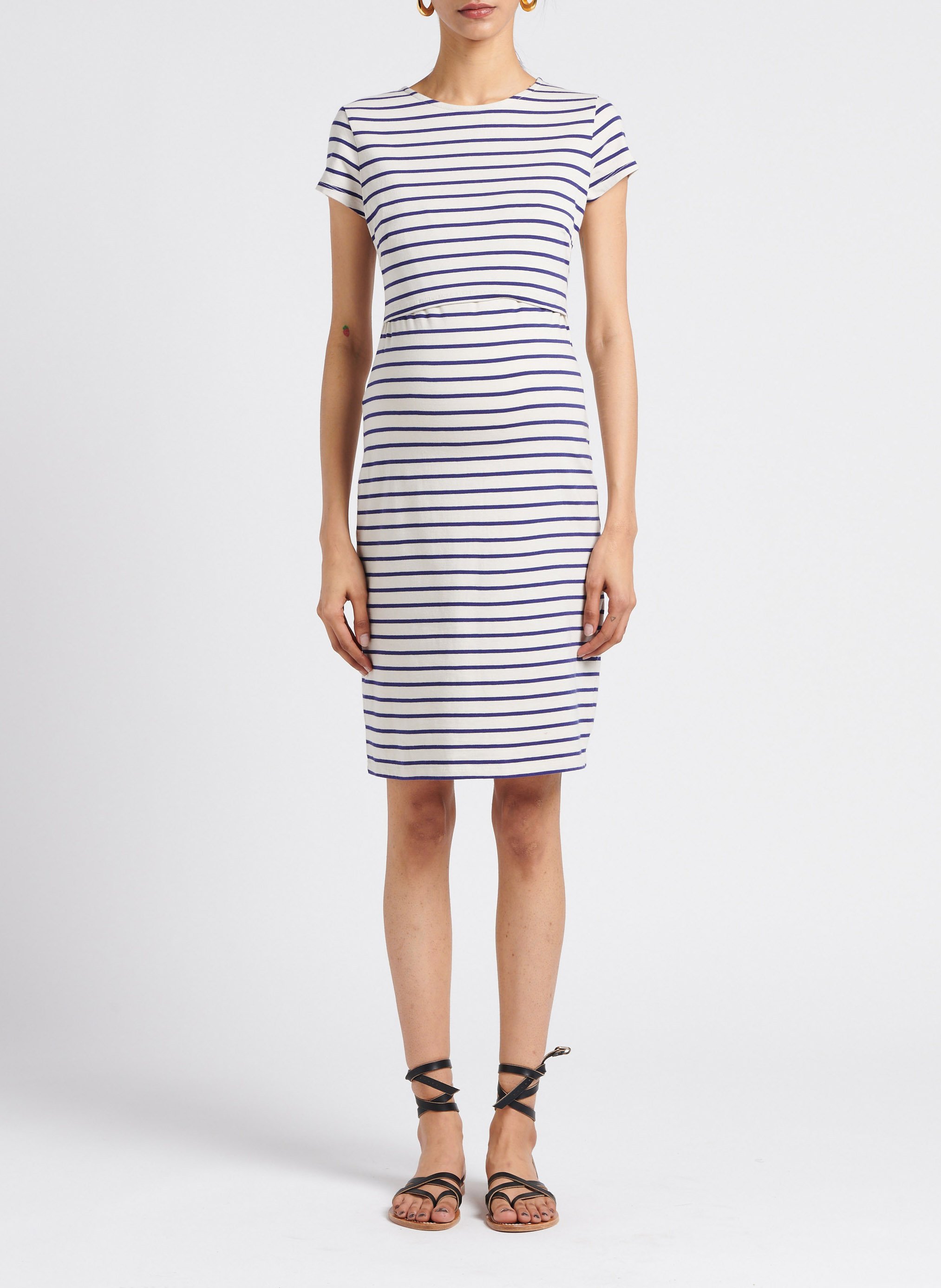 Striped stretch cotton nursing dress with round neck BOOB Multicolored
