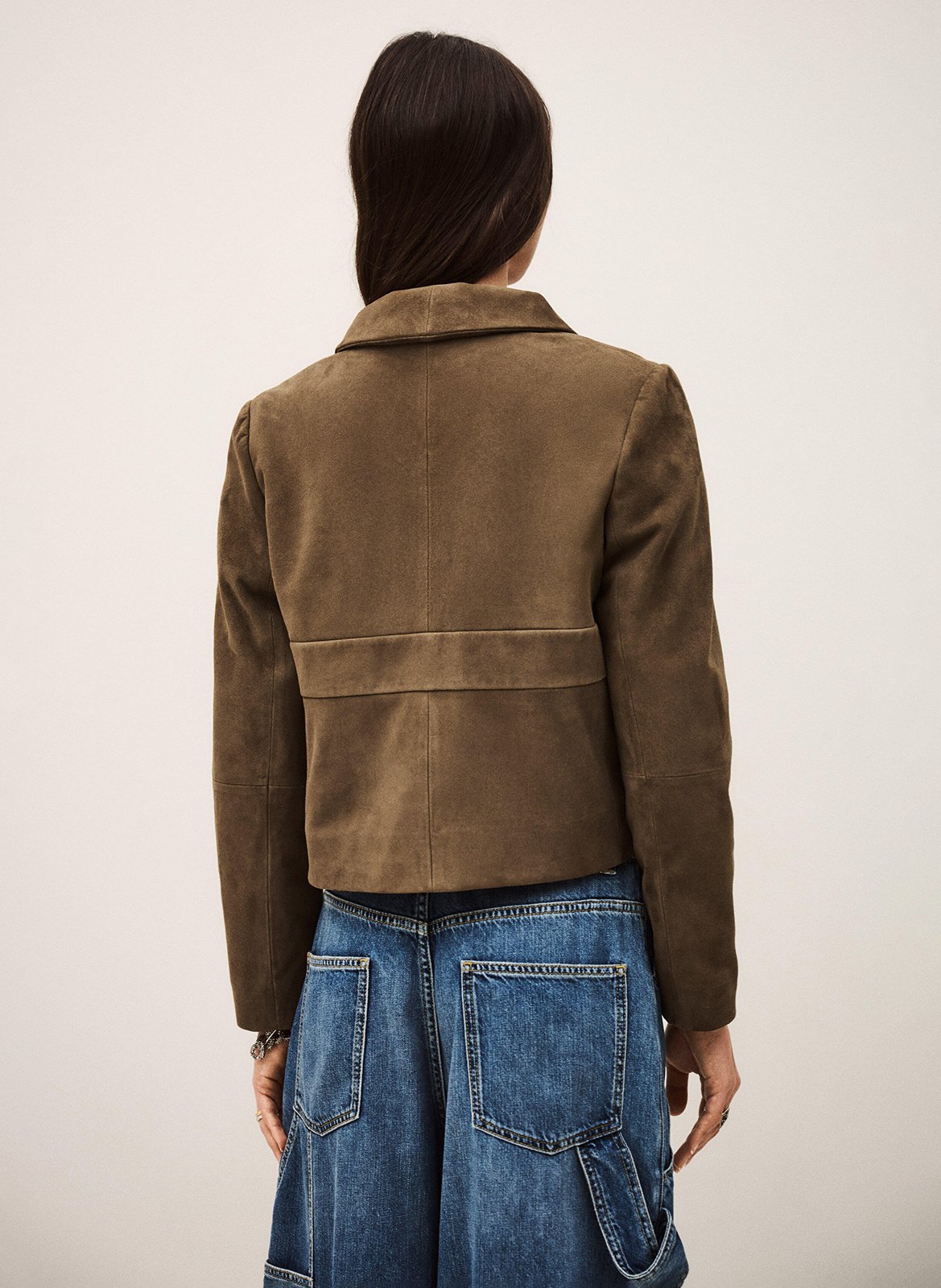 Jas getailleerd met colbertkraag van fluweel leer BA&SH Kaki