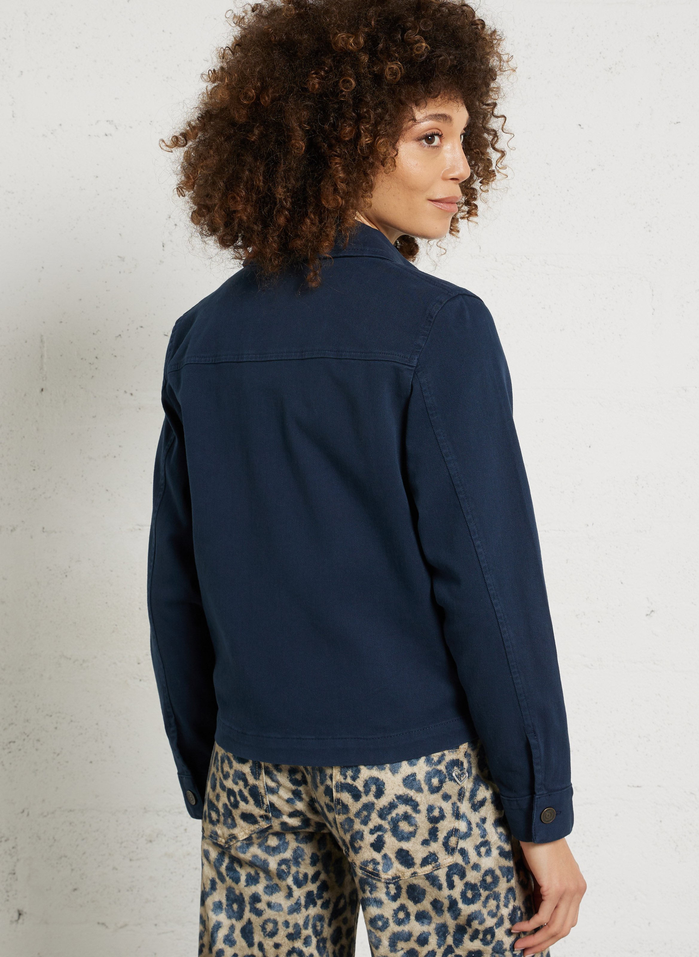 Solid Buttoned Straight Jacket SUD EXPRESS Blue